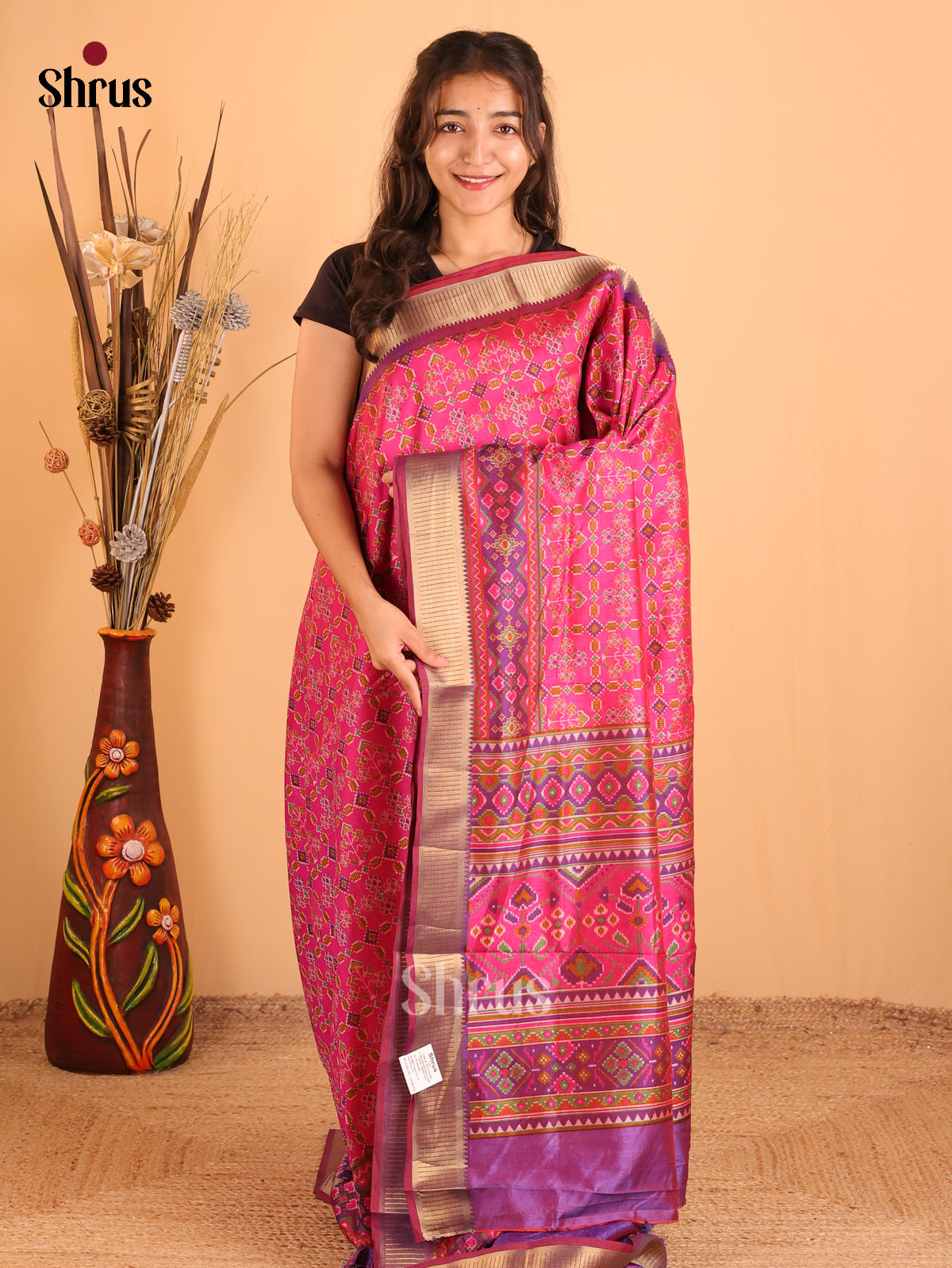 Purple & Blue- Semi Patola Saree - Shop on Shrus.com