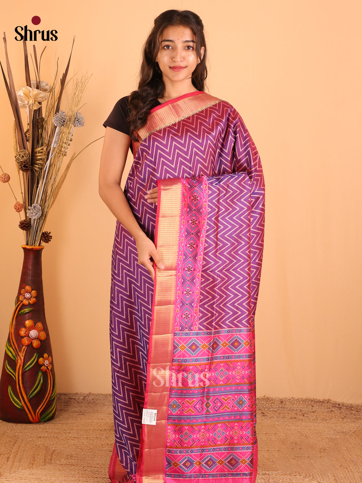 Purple & Pink - Semi Patola Saree - Shop on Shrus.com