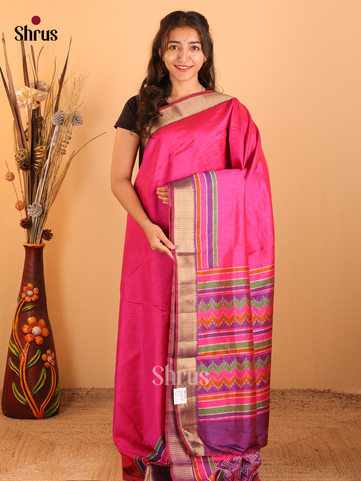 Pink & Purple - Semi Patola Saree - Shop on Shrus.com