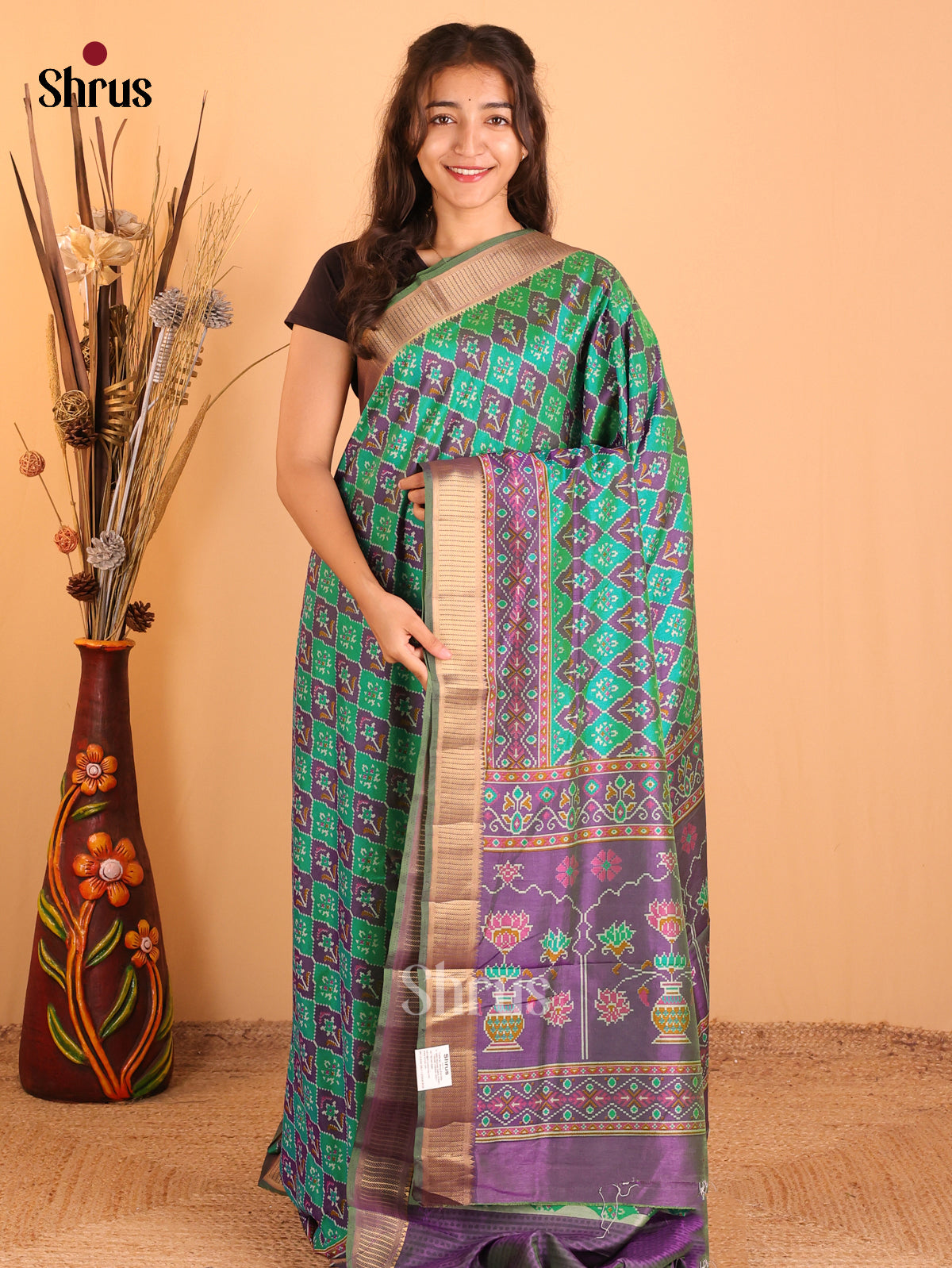Teal Green & Purple - Semi Patola Saree - DCS18220 - Shop on Shrus.com