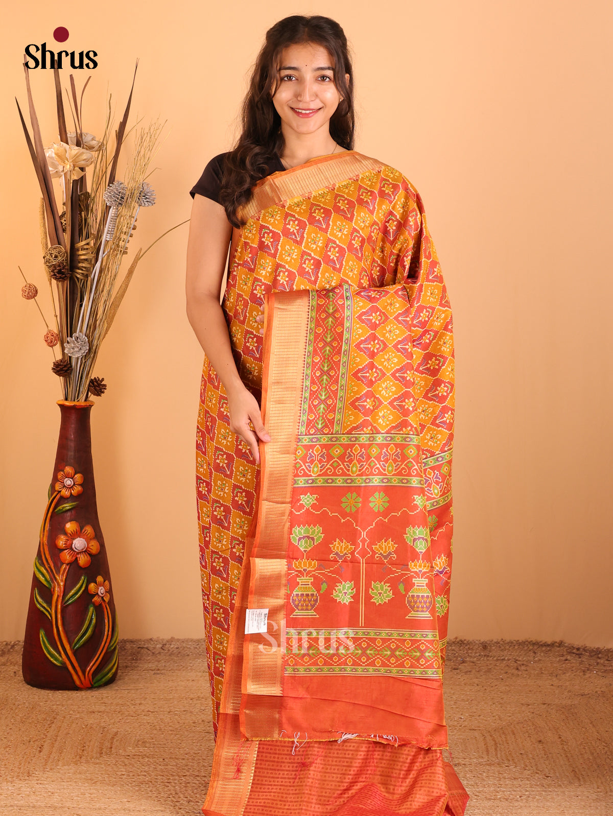 Mustard & Brick - Semi Patola Saree - Shop on Shrus.com