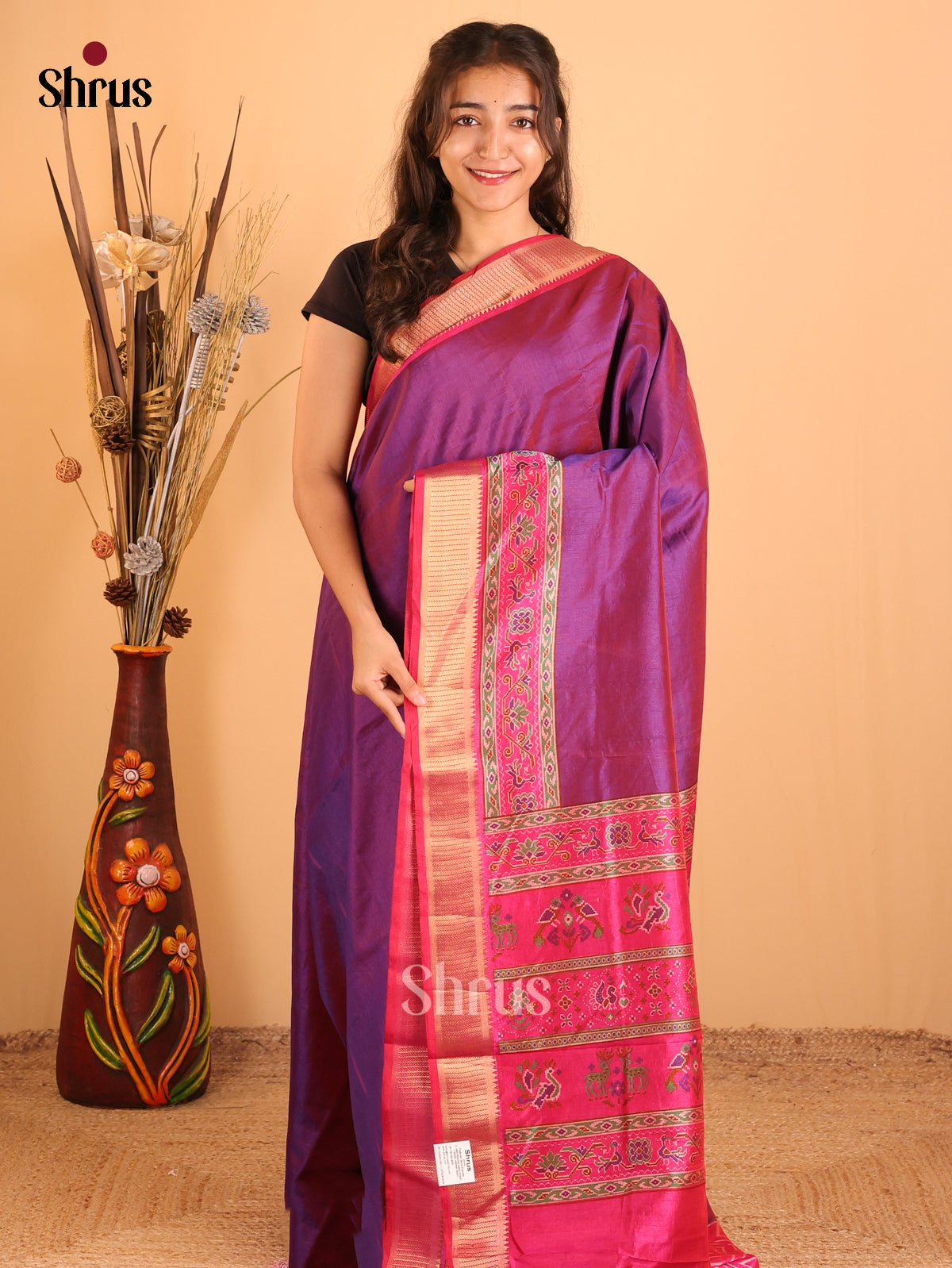 Purple & Pink- Semi Patola Saree - Shop on Shrus.com
