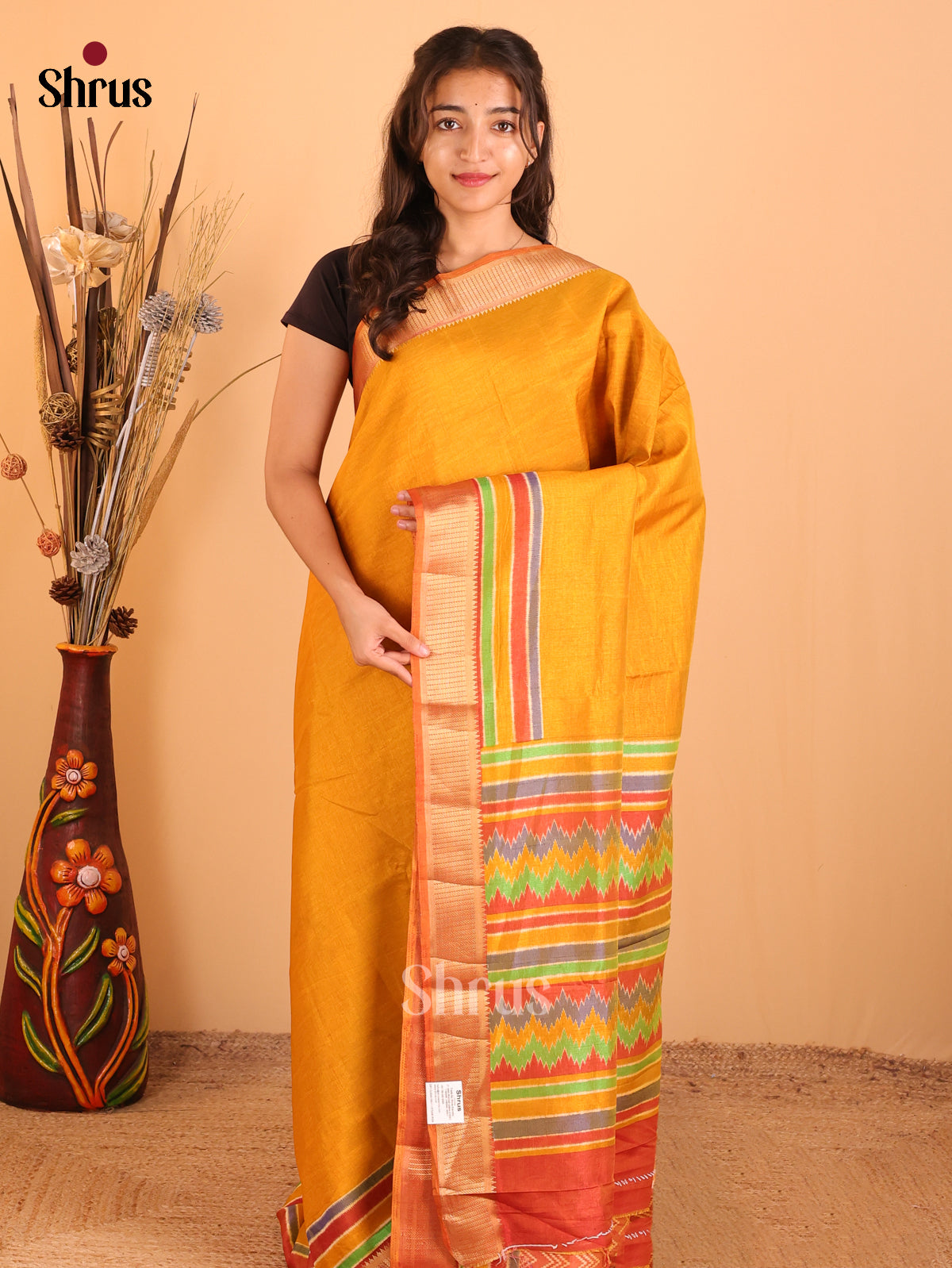 Mustard & Brick- Semi Patola Saree - Shop on Shrus.com