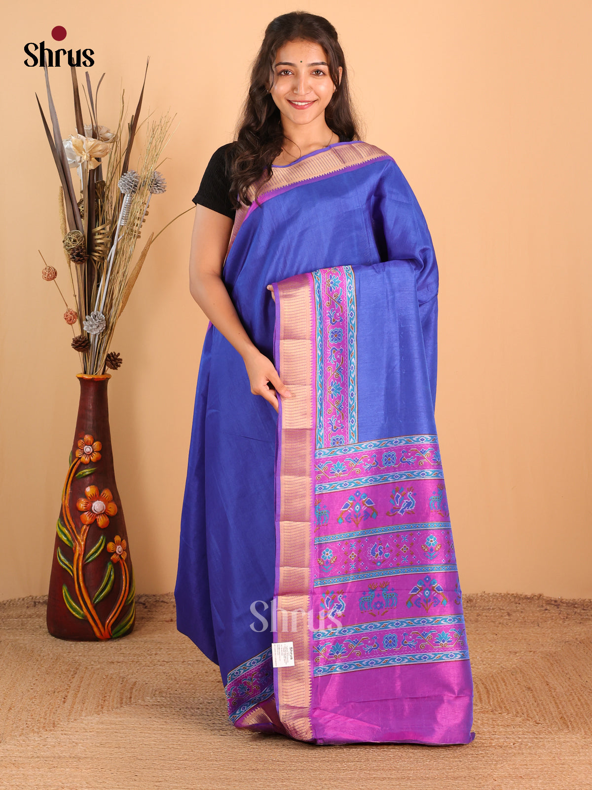 Blue & Purple - Semi Patola Saree - Shop on Shrus.com