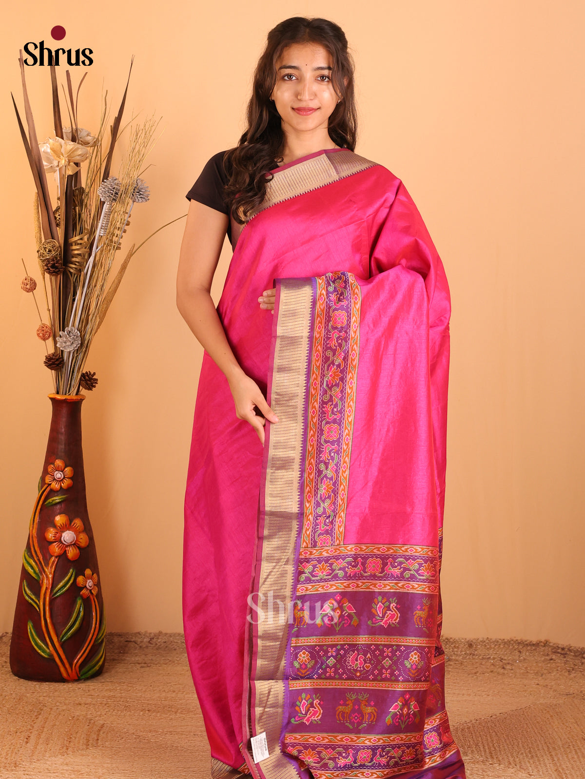 pink & Purple - Semi Patola Saree - Shop on Shrus.com