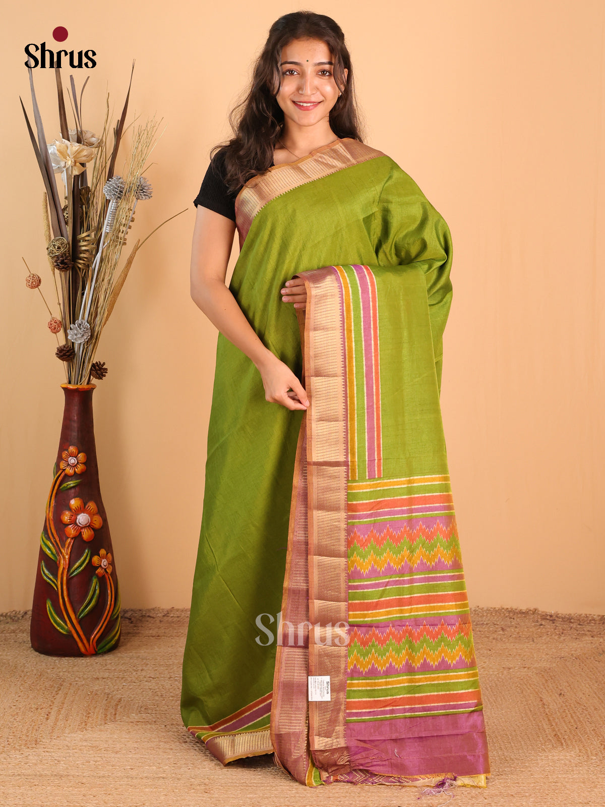 Green & Purple - Semi Patola Saree - Shop on Shrus.com