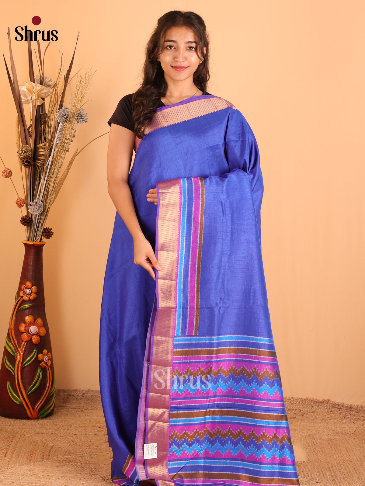 Blue & Purple- Semi Patola Saree - Shop on Shrus.com