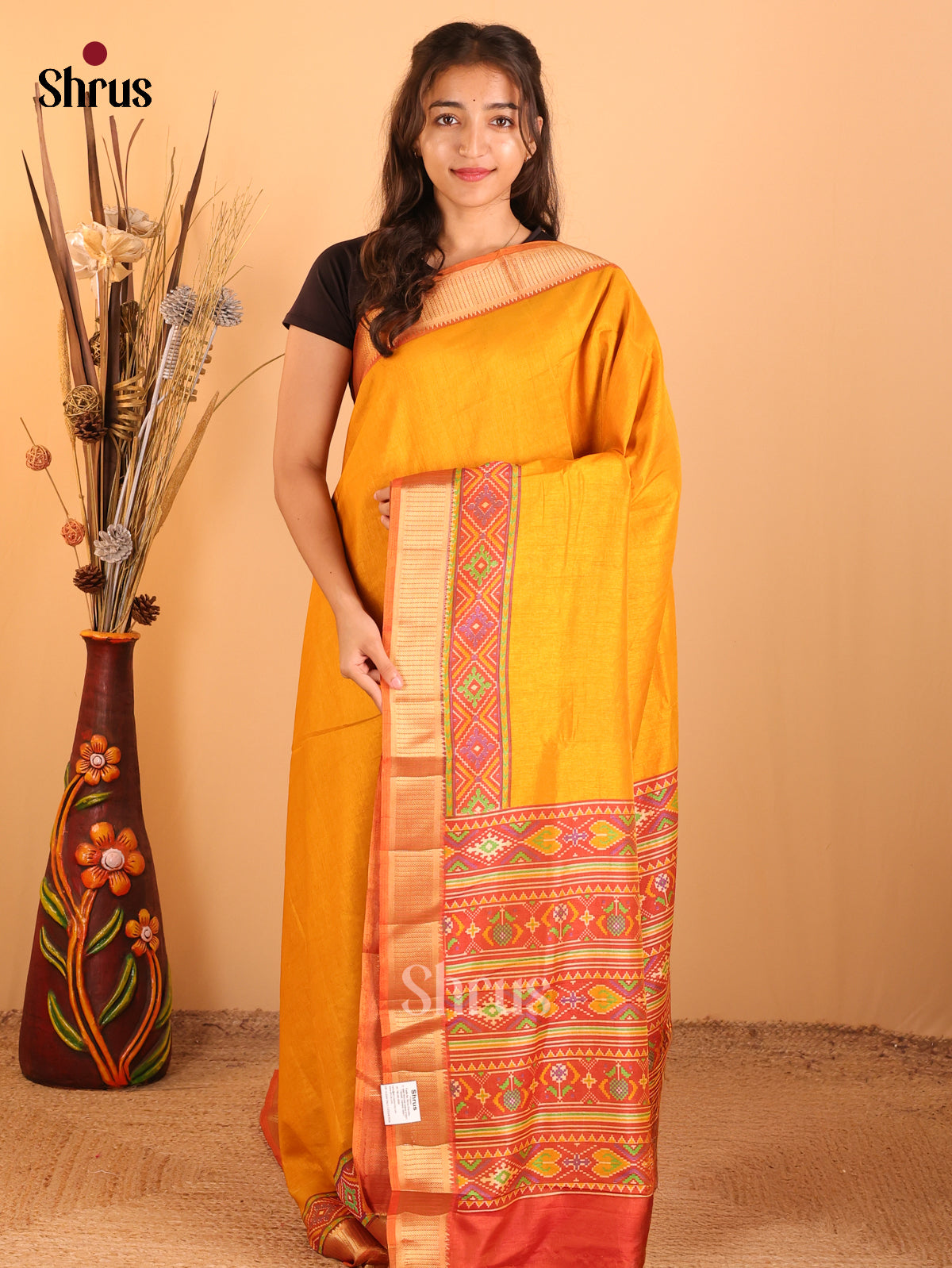 Mustard & Brick - Semi Patola Saree - Shop on Shrus.com
