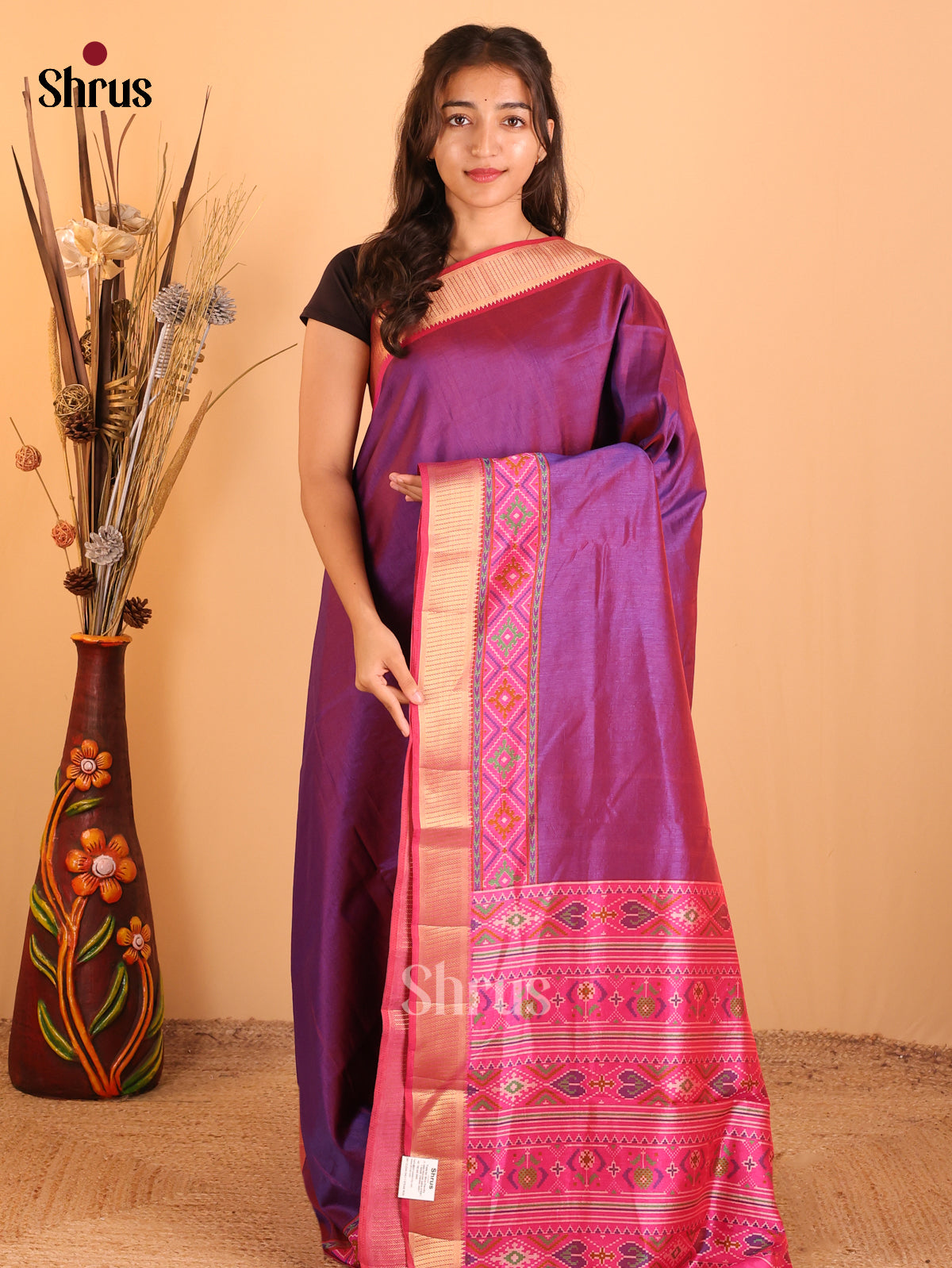 Purple & Pink - Semi Patola Saree - Shop on Shrus.com