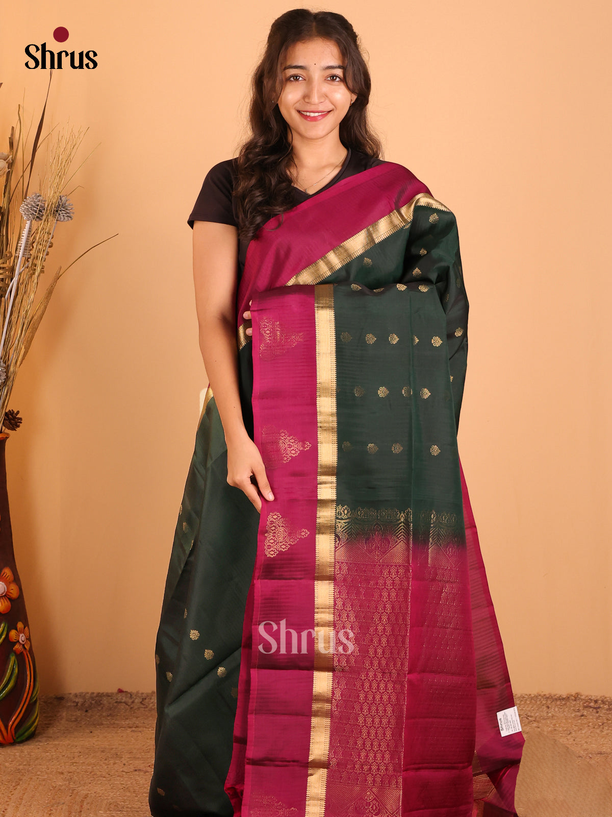 Green & Maroon - Softsilk-halfpure Saree - Shop on Shrus.com