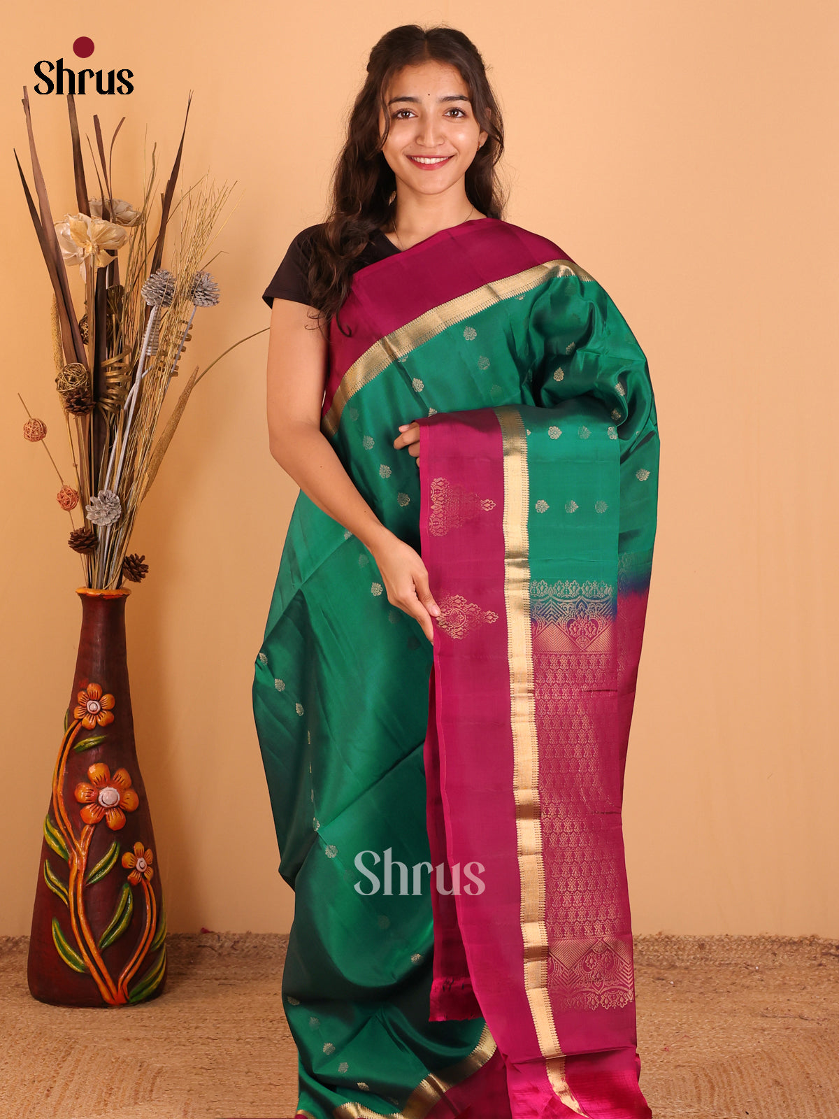 Green & Maroon- Softsilk-halfpure Saree - Shop on Shrus.com