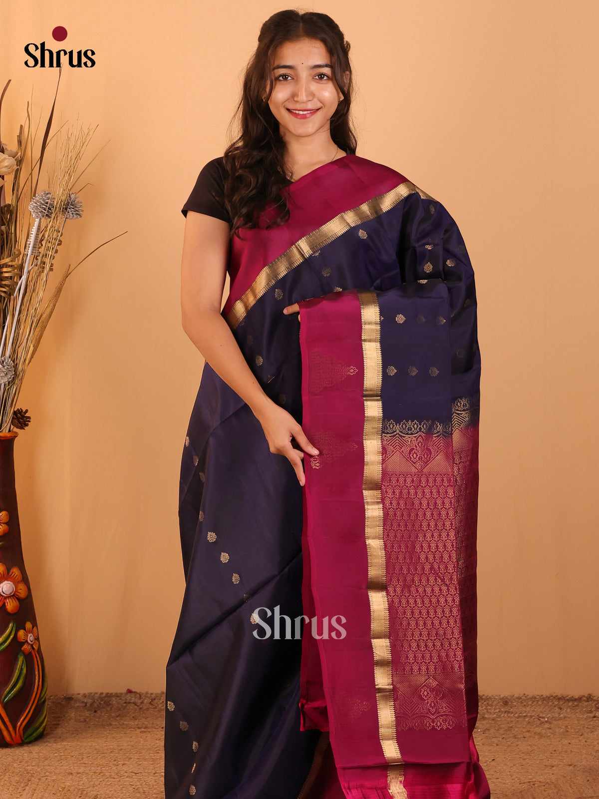 Violet & Maroon - Softsilk-halfpure Saree - Shop on Shrus.com