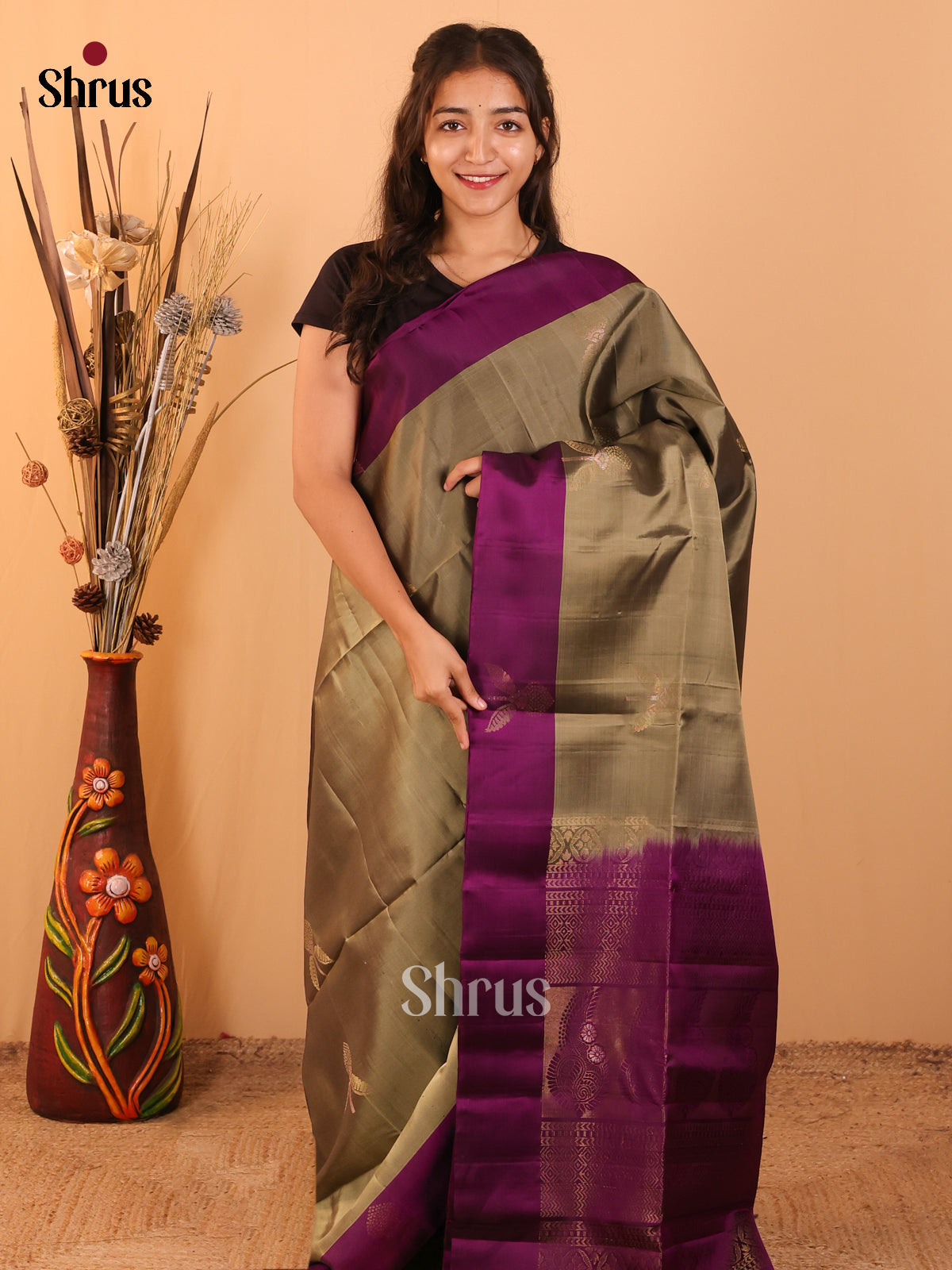 Chutney Green & Violet- Softsilk-halfpure Saree - Shop on Shrus.com