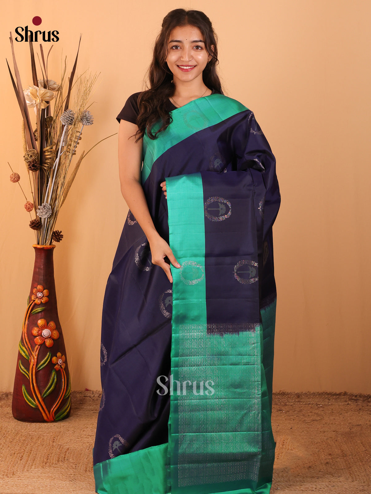 Dark Blue & Green- Softsilk-halfpure Saree - Shop on Shrus.com