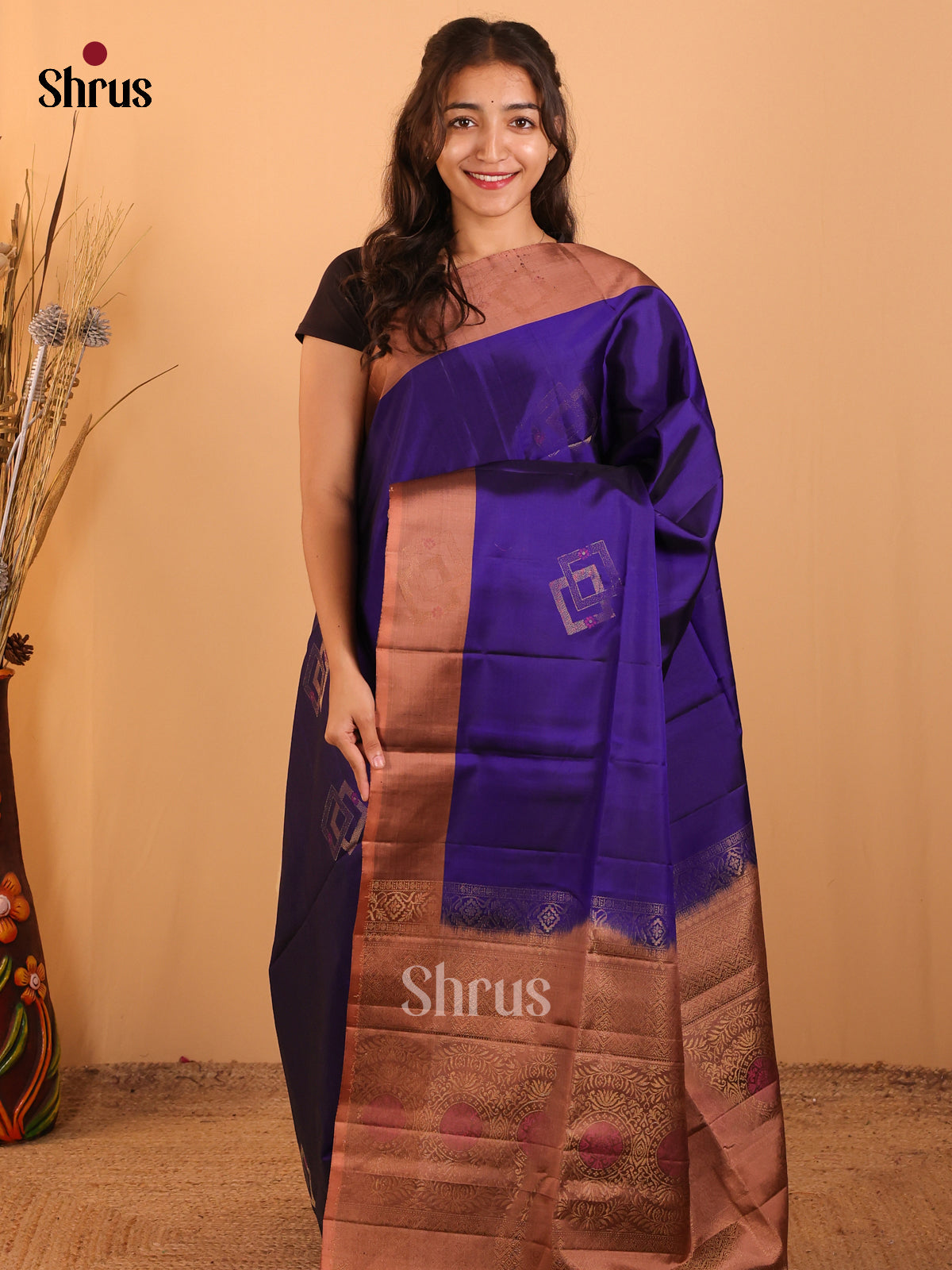 Blue & Brown - Softsilk-halfpure Saree - Shop on Shrus.com