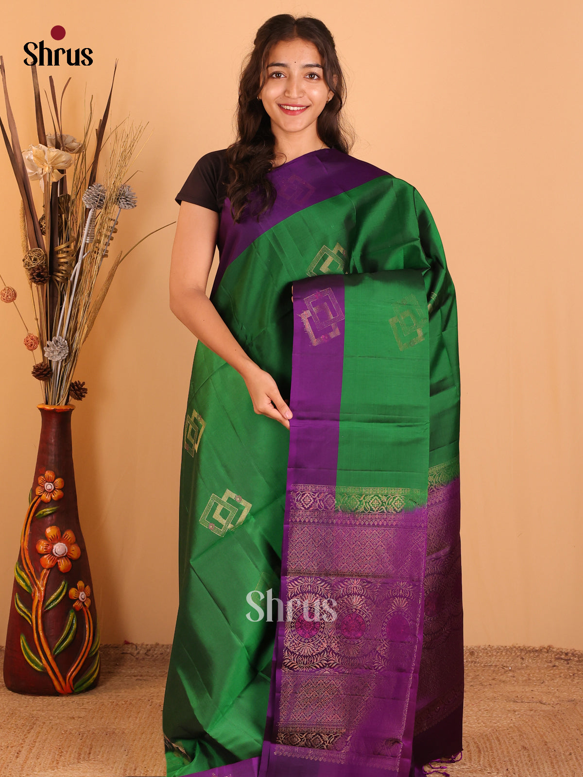 Green & Violet - Softsilk-halfpure Saree - Shop on Shrus.com