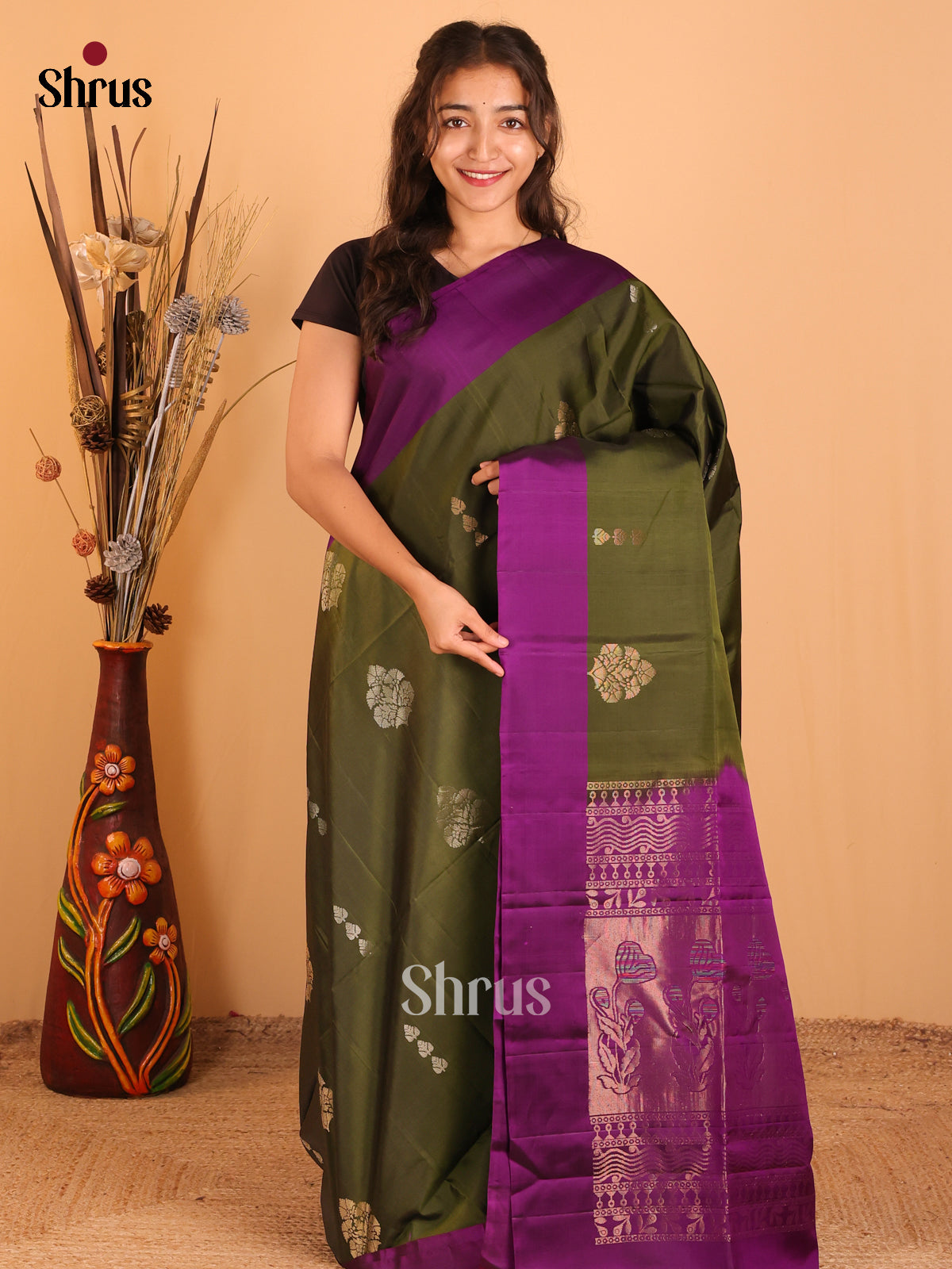 Green & Violet- Softsilk-halfpure Saree - Shop on Shrus.com