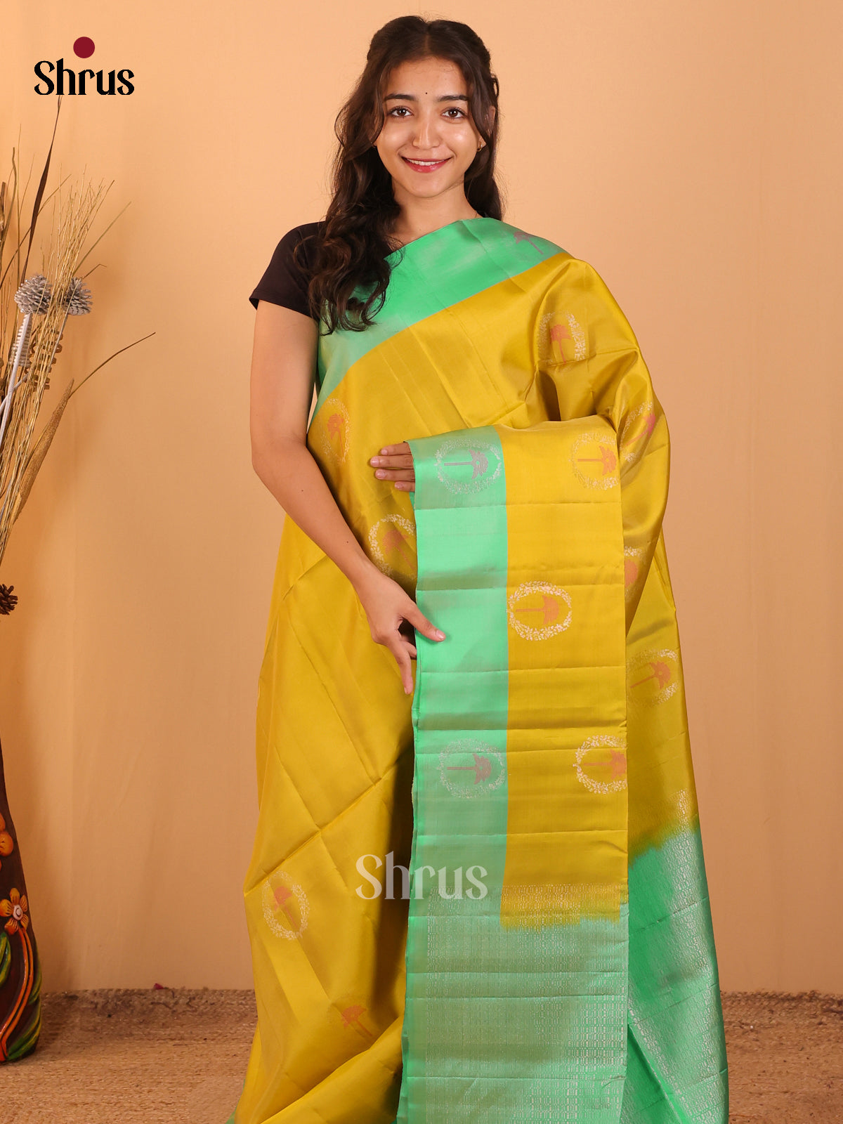 Mustard & Green - Softsilk-halfpure Saree - Shop on Shrus.com