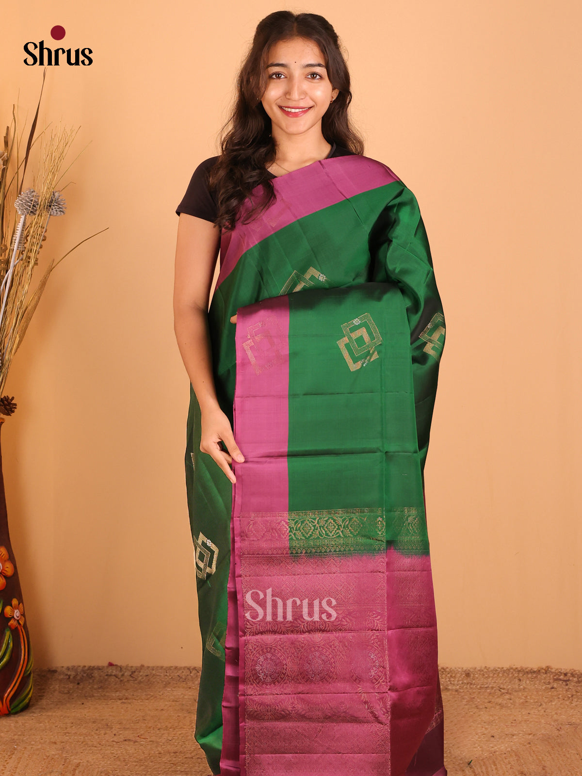Green & Purple - Softsilk-halfpure Saree - Shop on Shrus.com