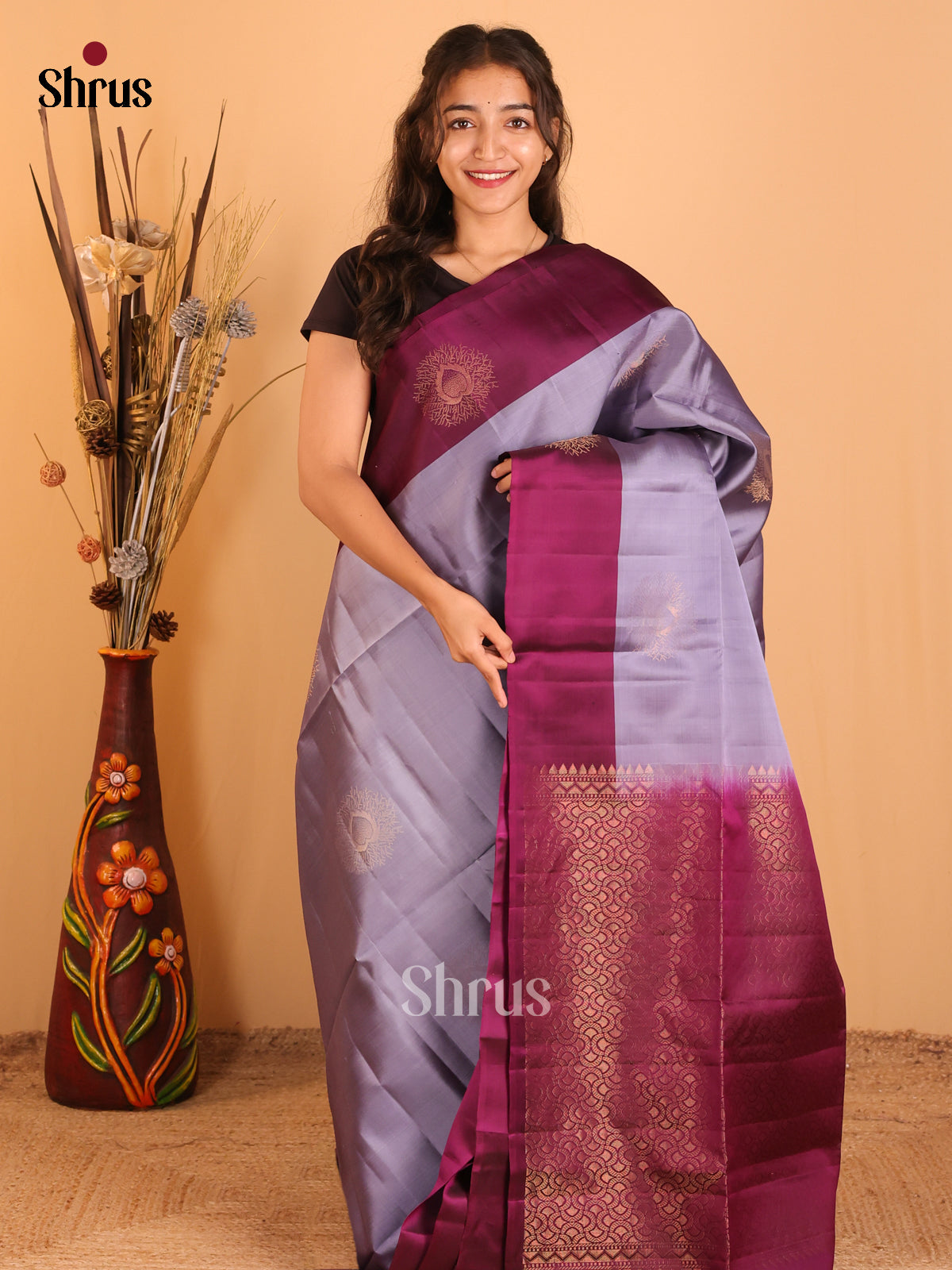Lavender & Purple - Softsilk-halfpure Saree - Shop on Shrus.com