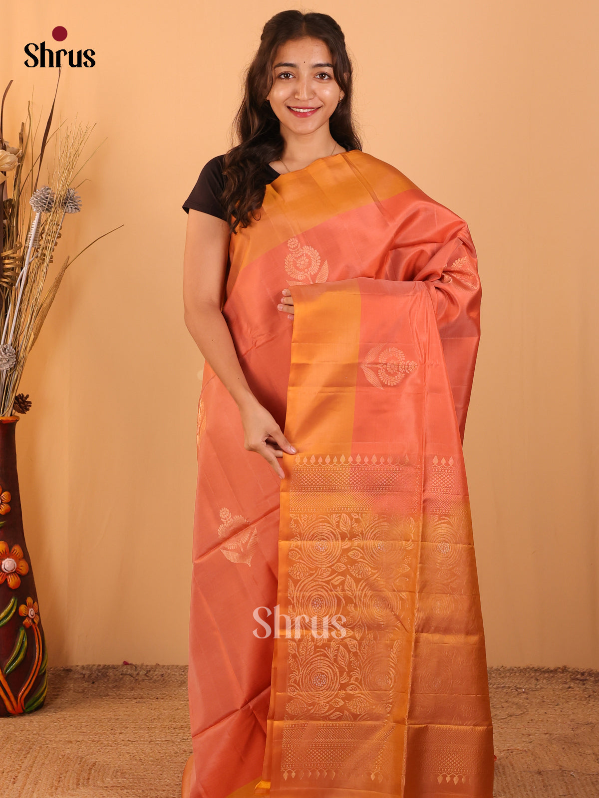 Orange & Mustard - Softsilk-halfpure Saree - Shop on Shrus.com