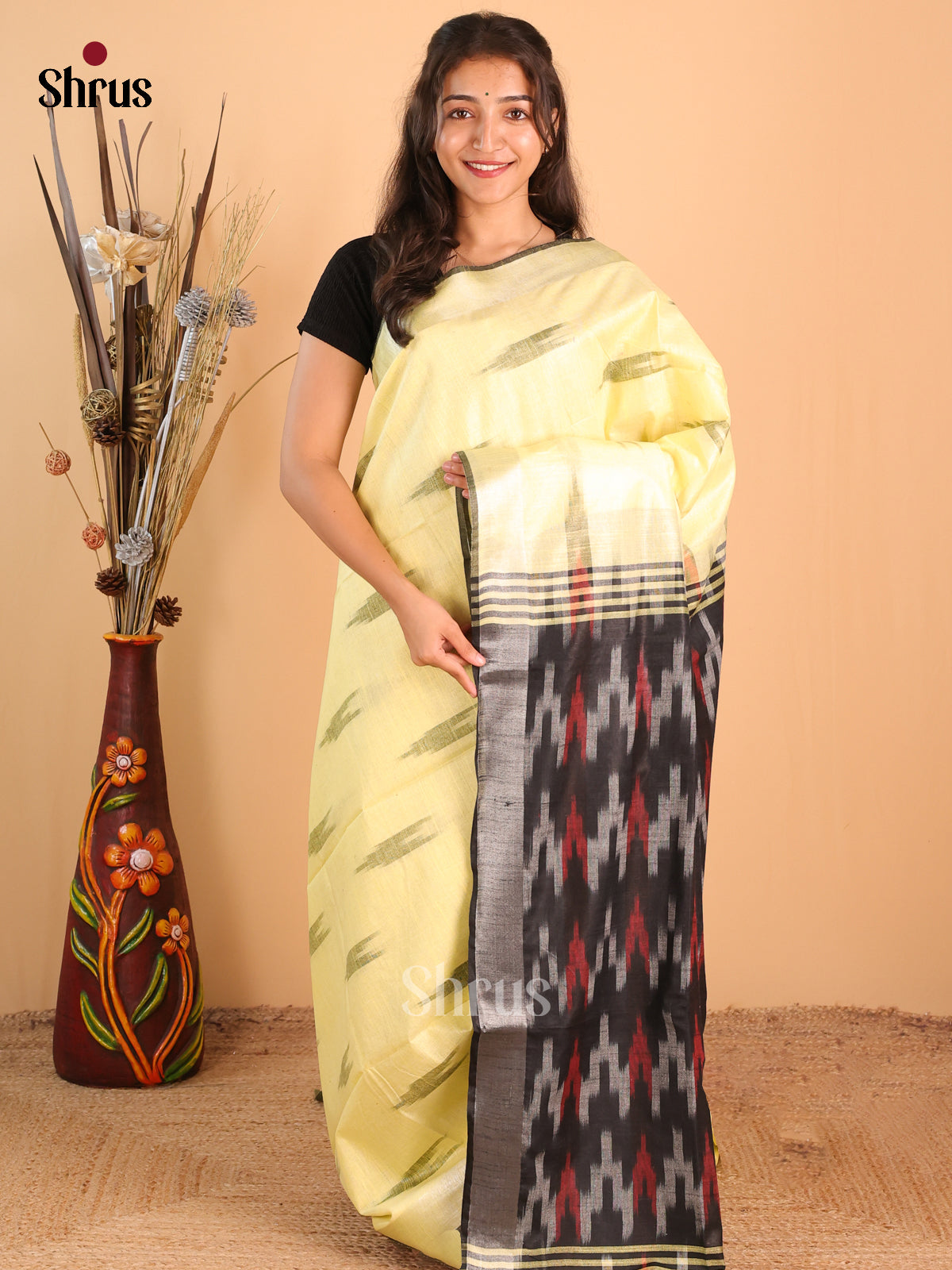 Blue & Black- Semi Ikkat Saree - Shop on Shrus.com