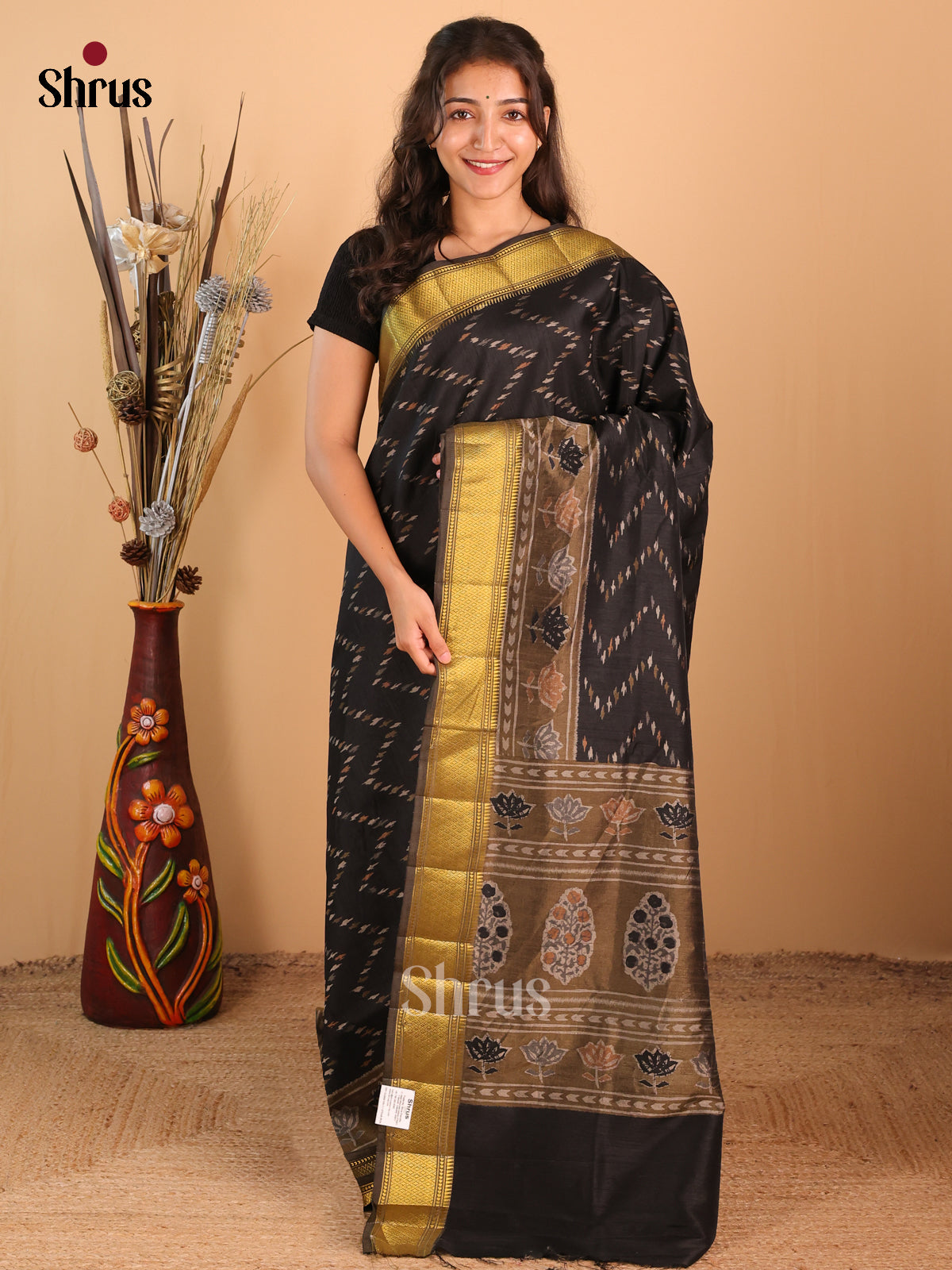 Black - Semi Patola Saree - Shop on Shrus.com