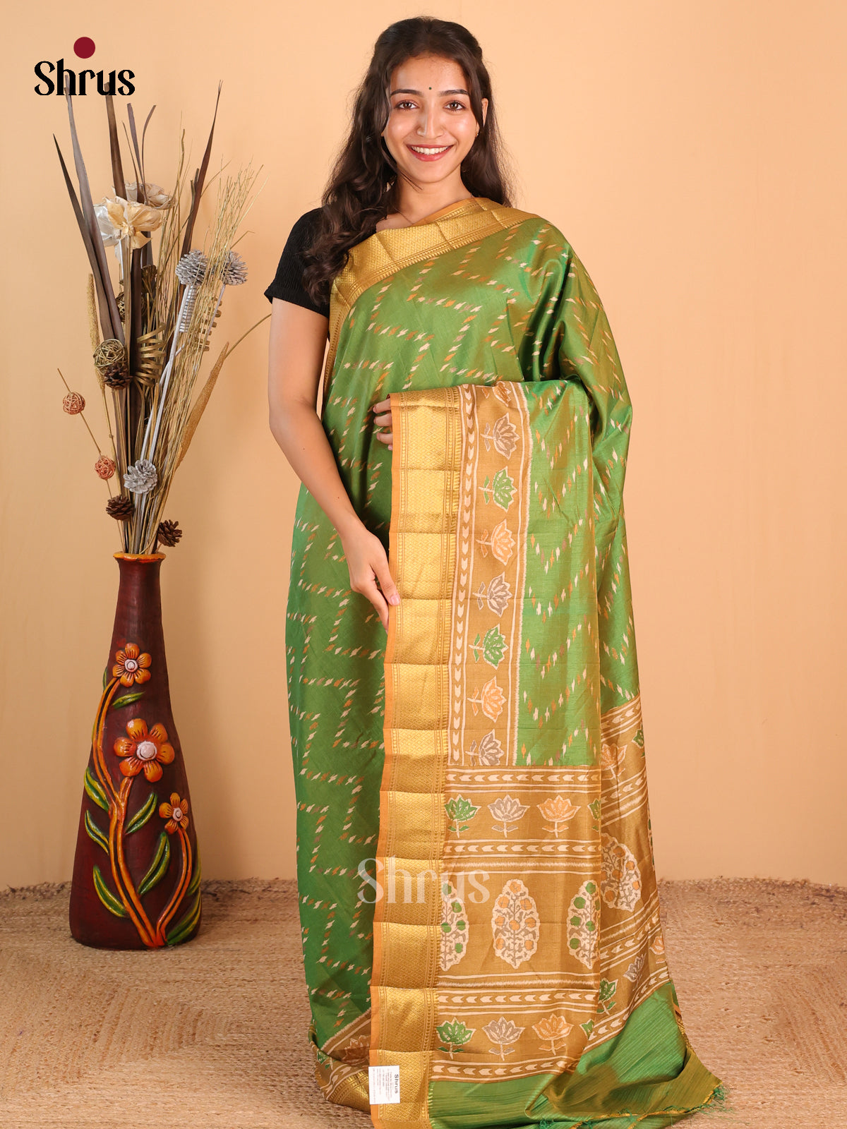 Lite Green- Semi Patola Saree - Shop on Shrus.com