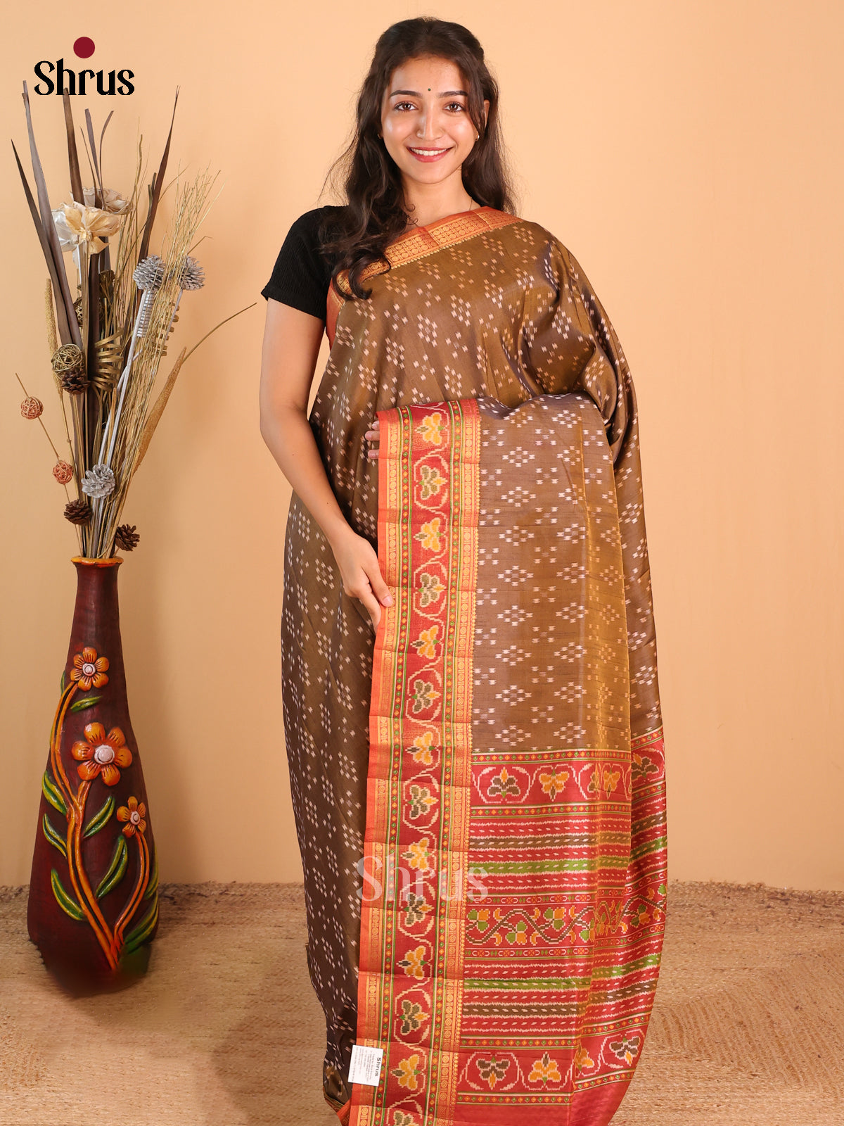 Chutney Green & Orange- Semi Patola Saree - Shop on Shrus.com