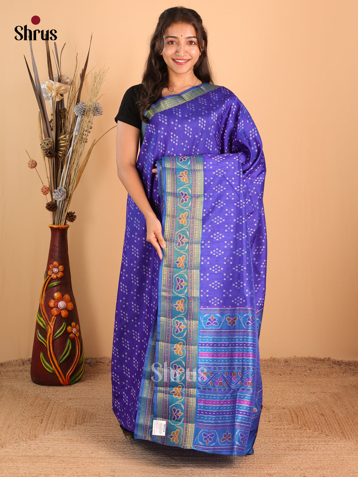 Blue - Semi Patola Saree - Shop on Shrus.com
