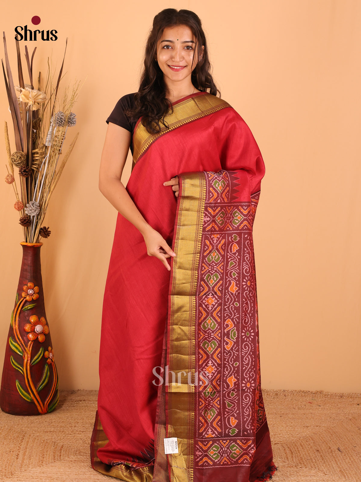 Maroon - Semi Patola Saree - DCS22008 - Shop on Shrus.com