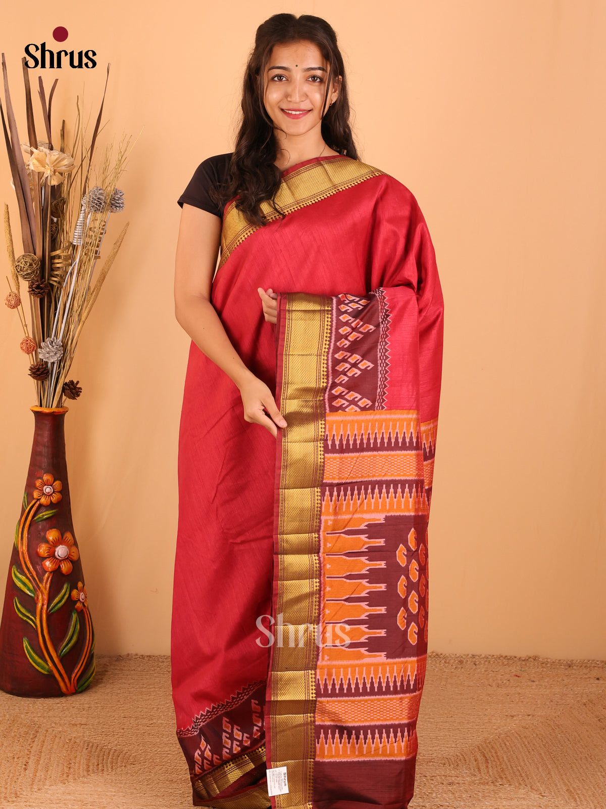 Maroon - Semi Patola Saree - DCS22009 - Shop on Shrus.com