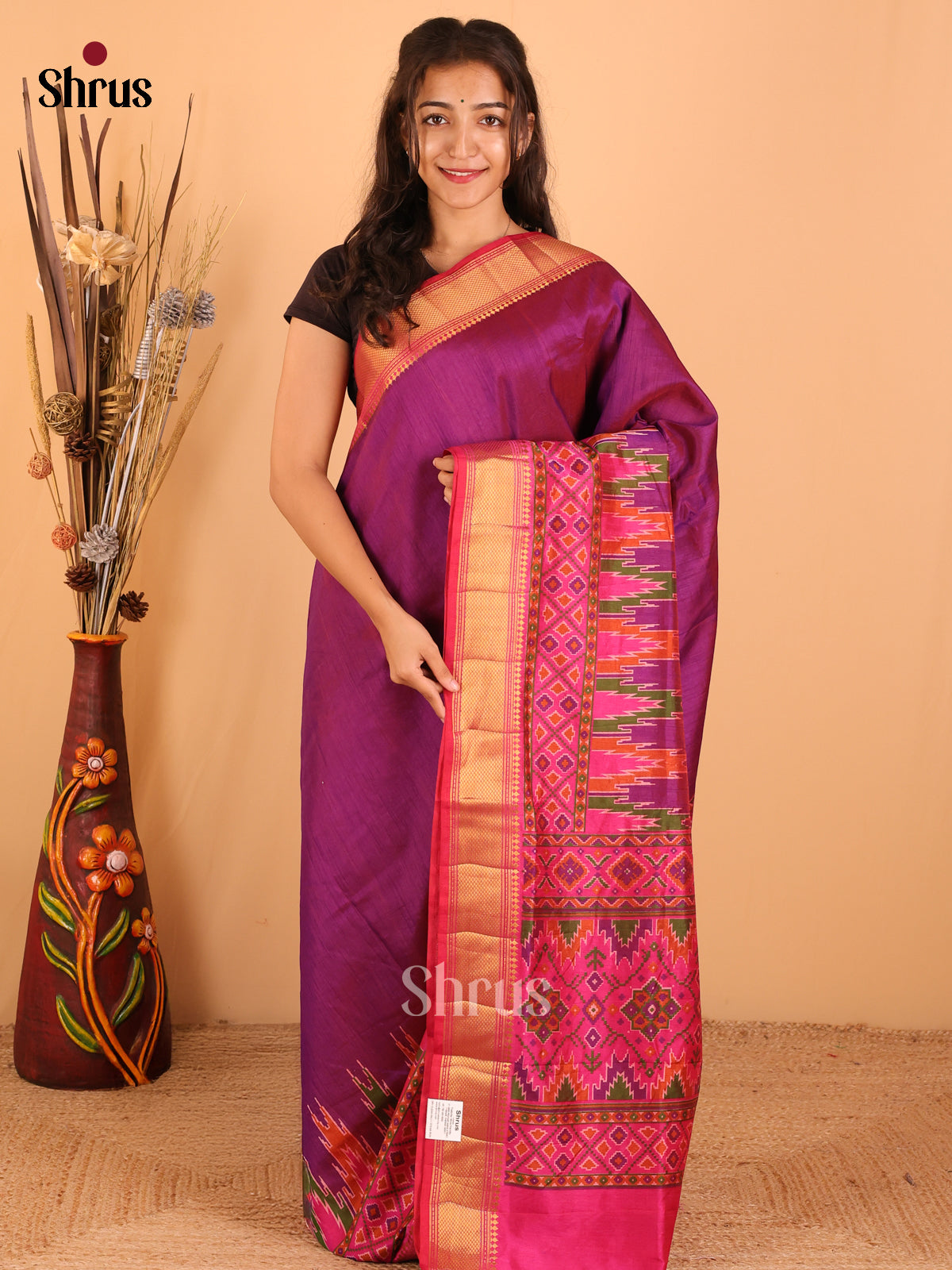 Purplw & Magenta - Semi Patola Saree - DCS22013 - Shop on Shrus.com