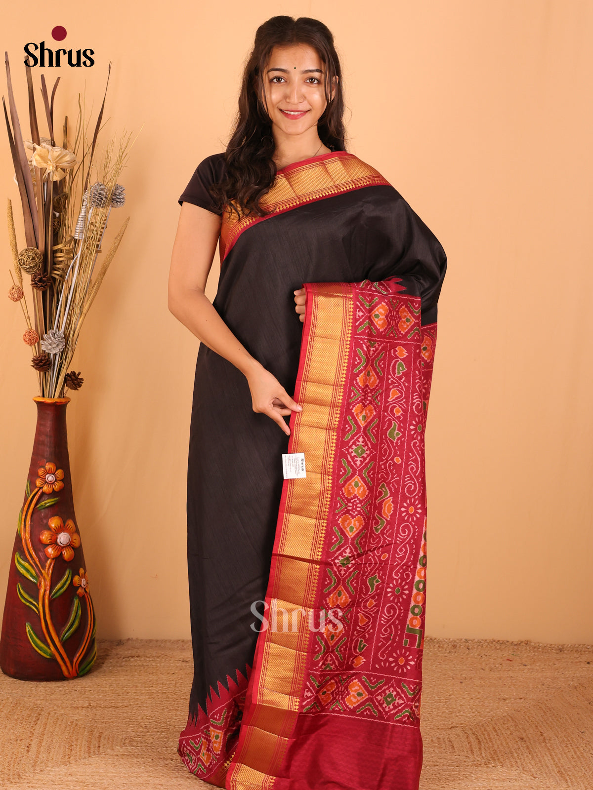 Black & Maroon - Semi Patola Saree - DCS22019 - Shop on Shrus.com