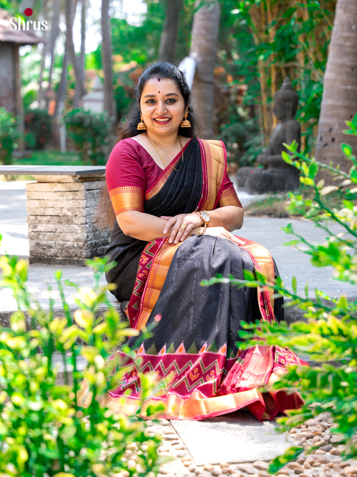 Black & Maroon - Semi Patola Saree - DCS22020 - Shop on Shrus.com