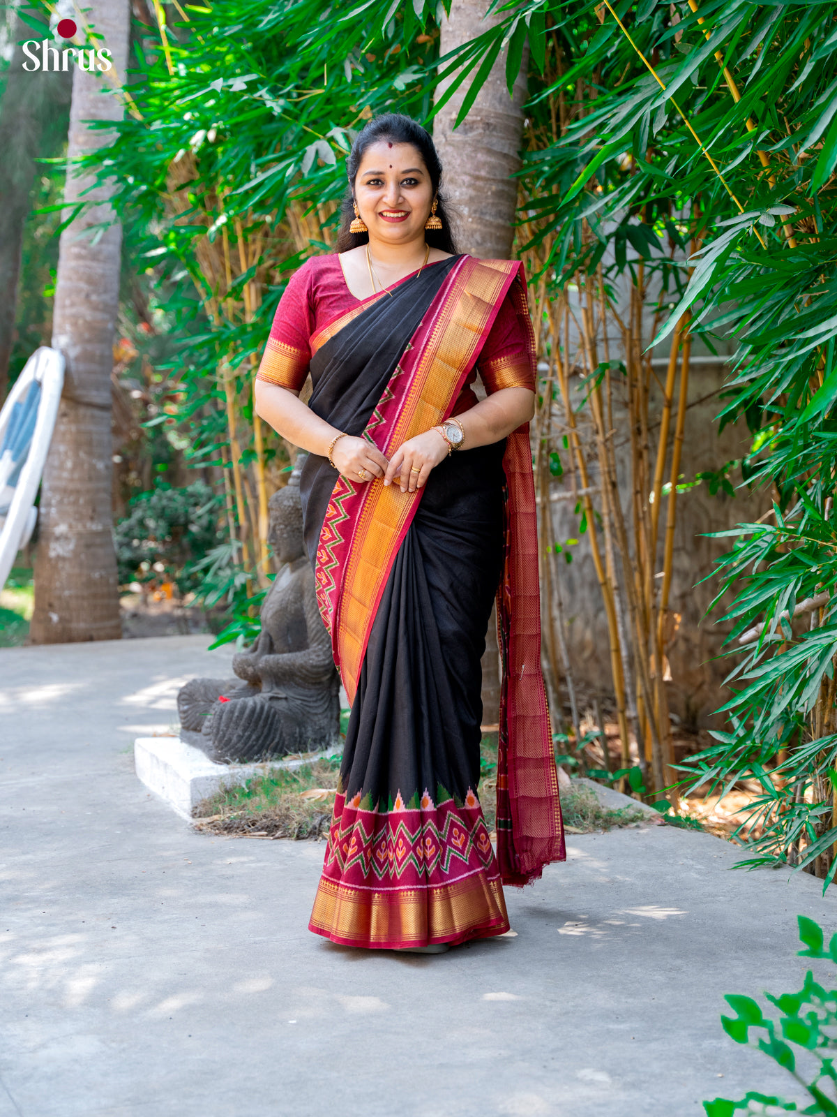Black & Maroon - Semi Patola Saree - DCS22020 - Shop on Shrus.com