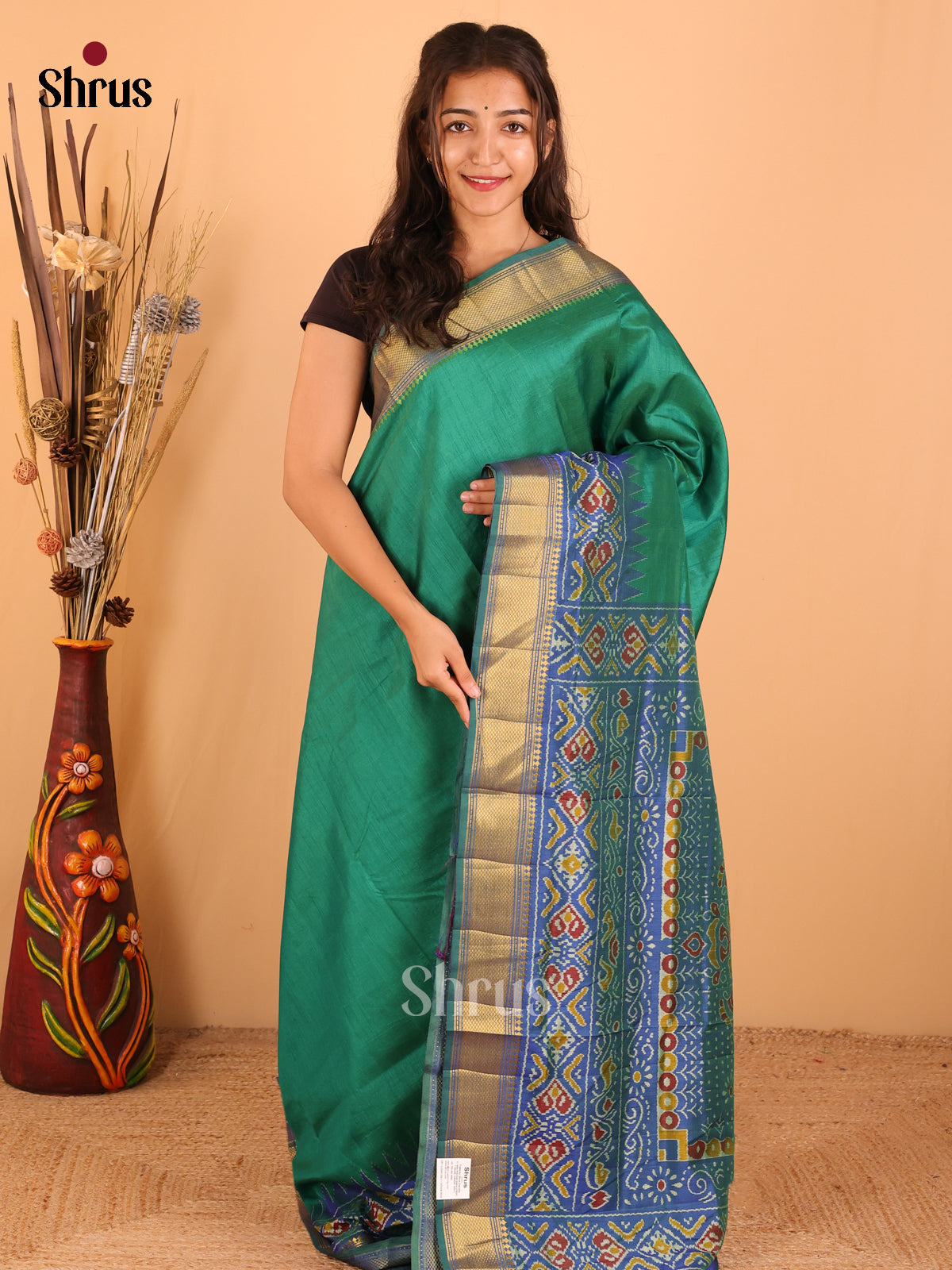 Green & Teal Blue - Semi Patola Saree - DCS22026 - Shop on Shrus.com