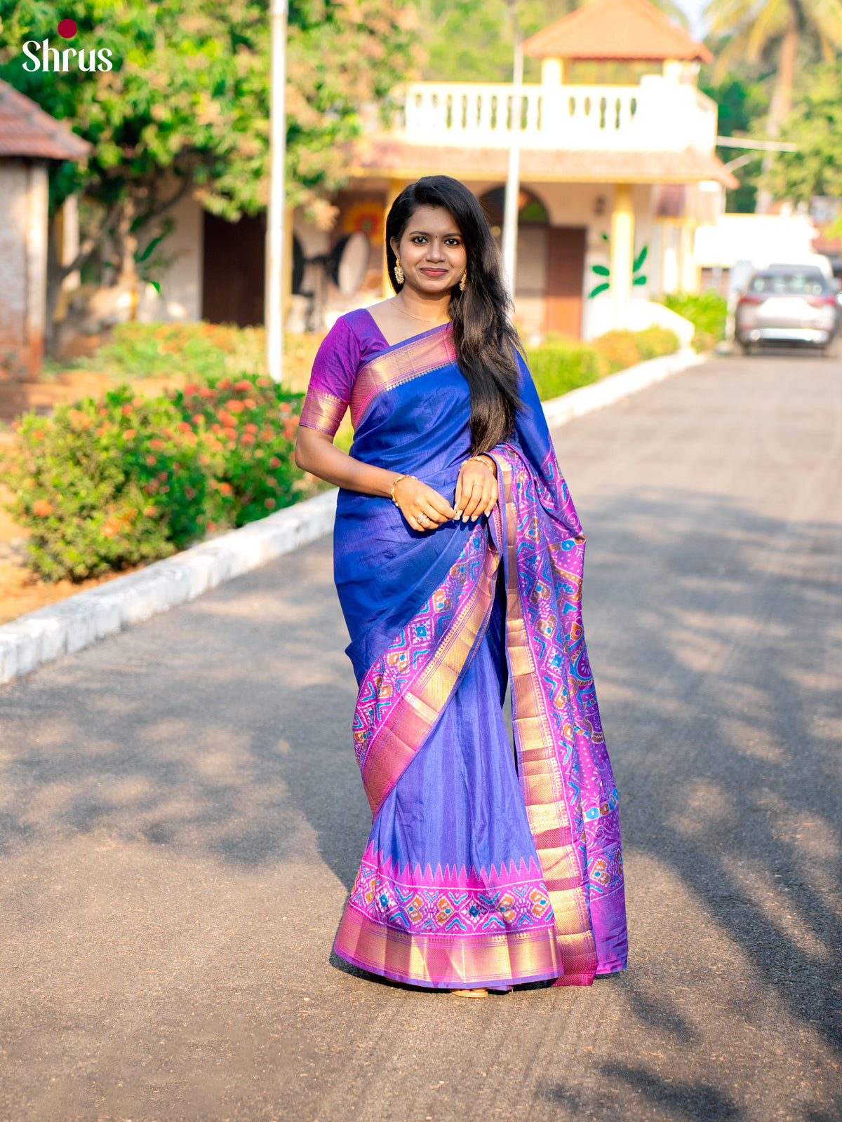 Purple & Blue - Semi Patola Saree - DCS22030 - Shop on Shrus.com