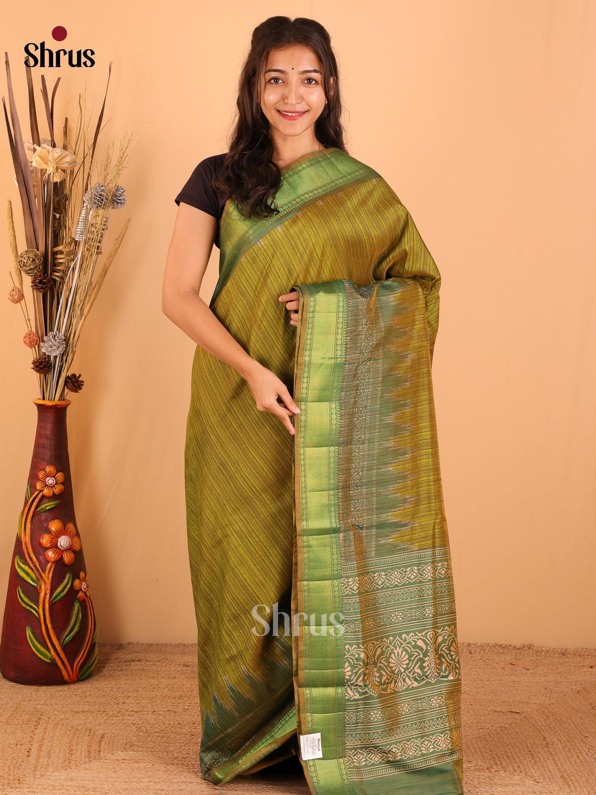 OliveGreen - Semi Patola Saree - DCS22032 - Shop on Shrus.com