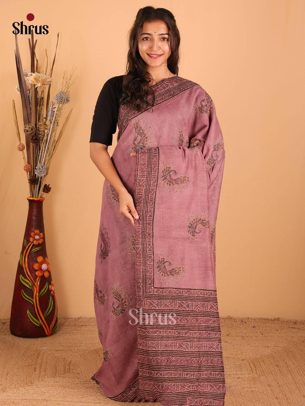 Light onion pink - Semi kantha Saree - DCS25011 - Shop on Shrus.com