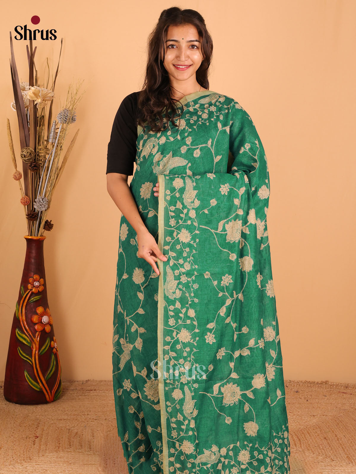 Green - Semi kantha Saree - DCS25015 - Shop on Shrus.com