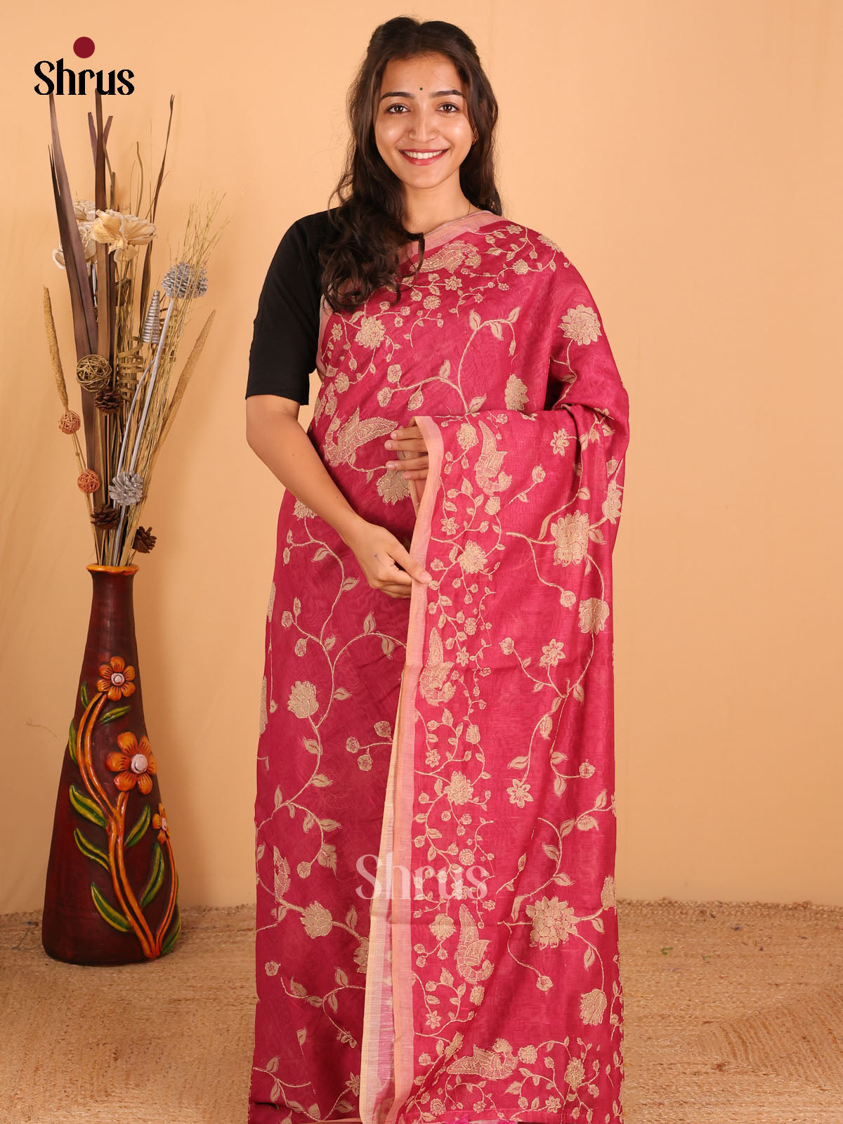 Magenta - Semi kantha Saree - DCS25016 - Shop on Shrus.com