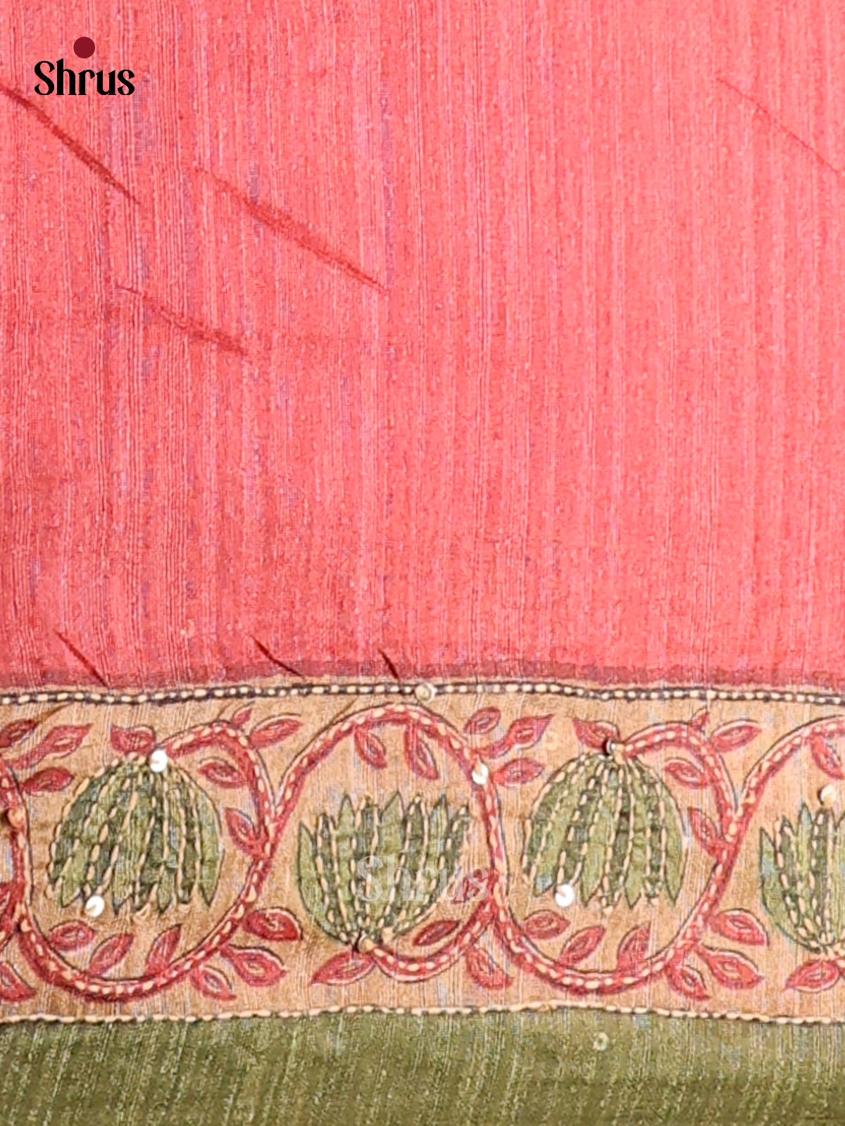 Rust & Green - Semi kantha Saree - DCS25021 - Shop on Shrus.com