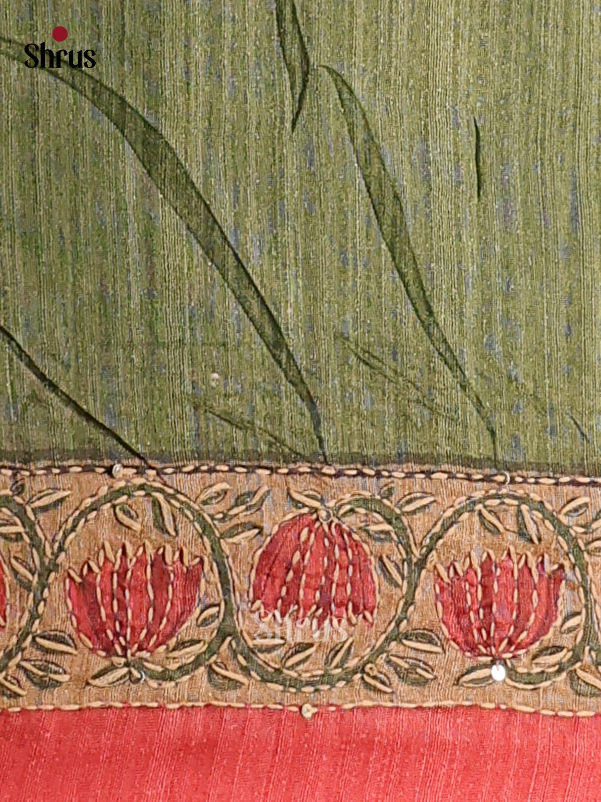 Green & rust - Semi kantha Saree - DCS25022 - Shop on Shrus.com