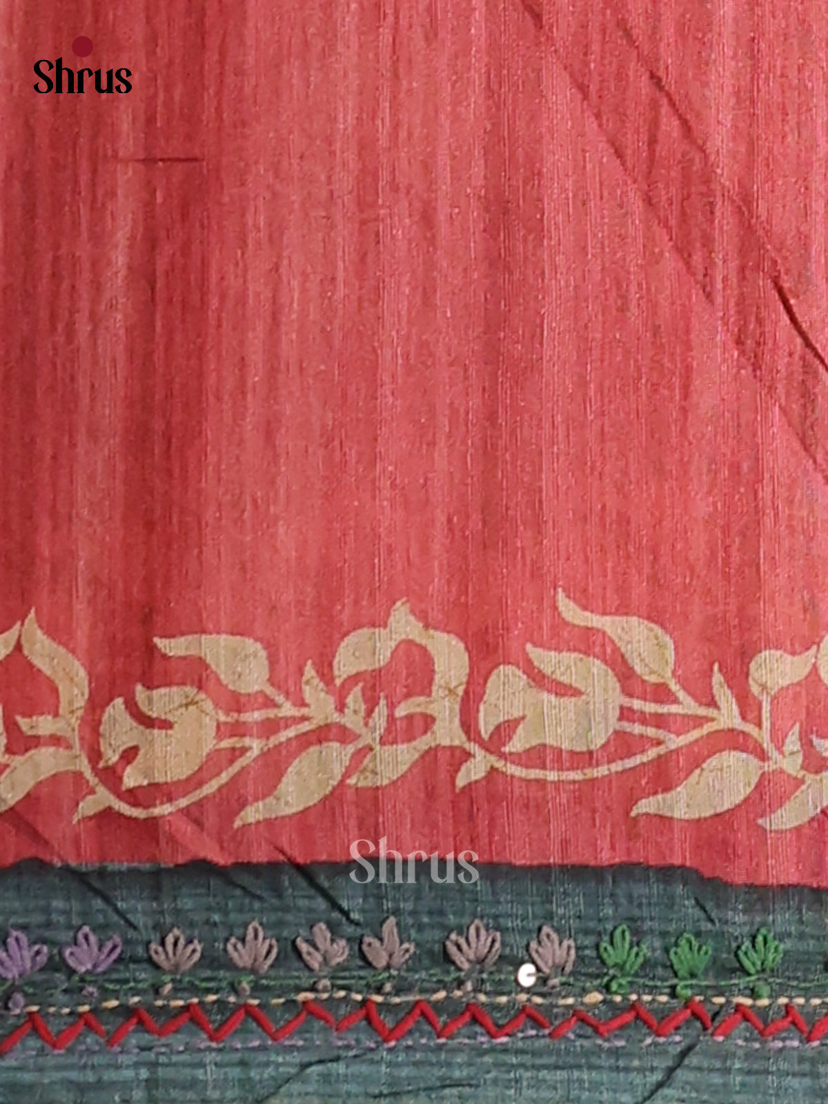 Peach & Peacock blue - Semi kantha Saree - DCS25024 - Shop on Shrus.com
