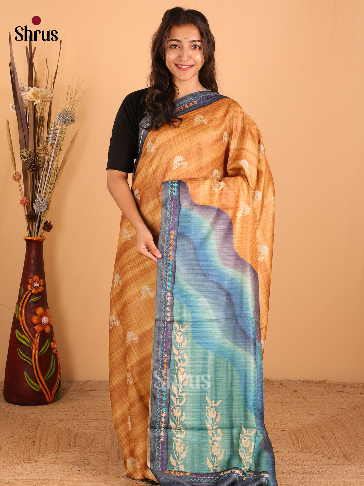 Mustard - Semi kantha Saree - DCS25025 - Shop on Shrus.com
