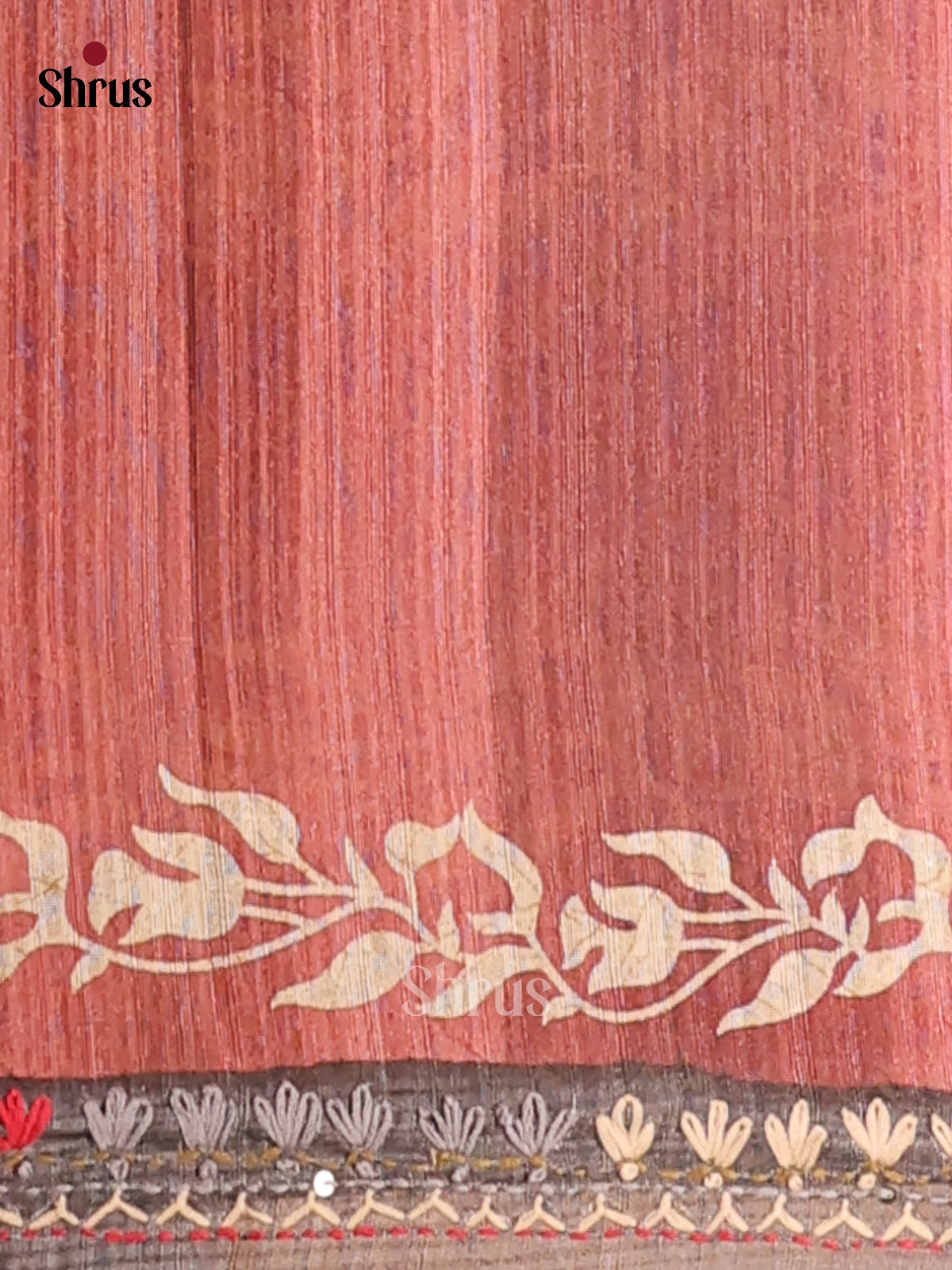 Brick red & Grey - Semi kantha Saree - DCS25026 - Shop on Shrus.com