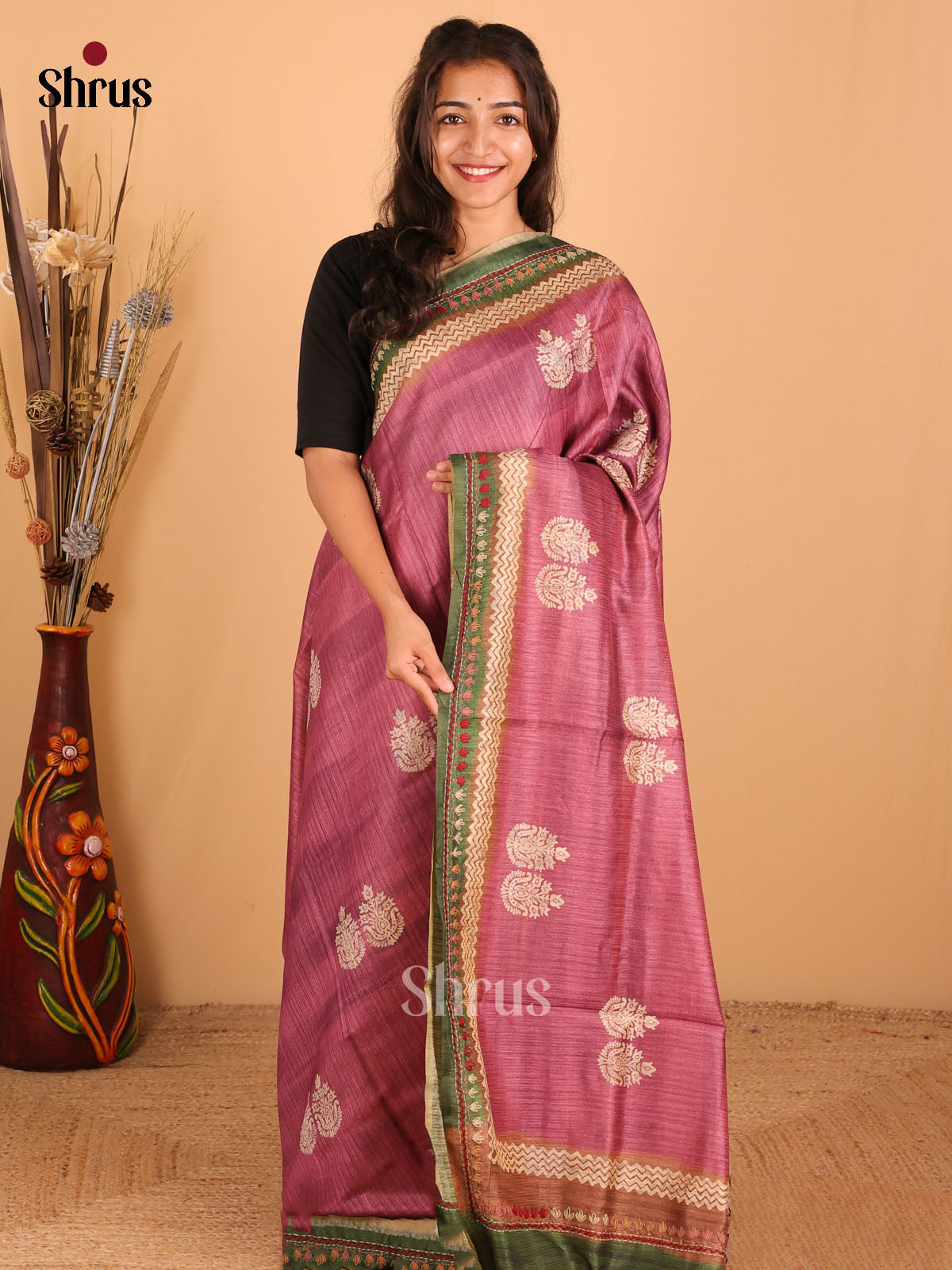 Dark Onion Pink - Semi kantha Saree - DCS25029 - Shop on Shrus.com