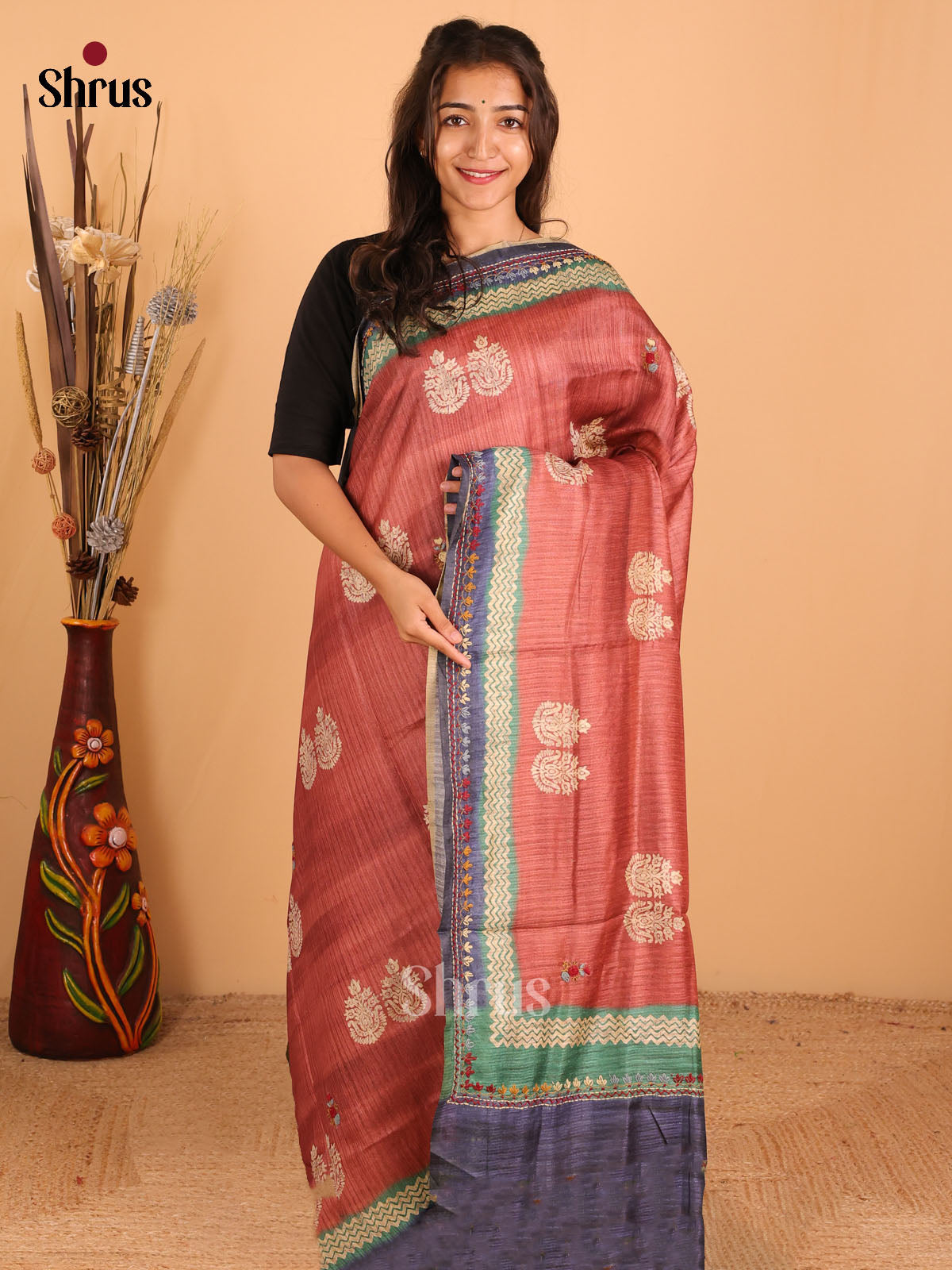 Light Maroon - Semi kantha Saree - DCS25030 - Shop on Shrus.com