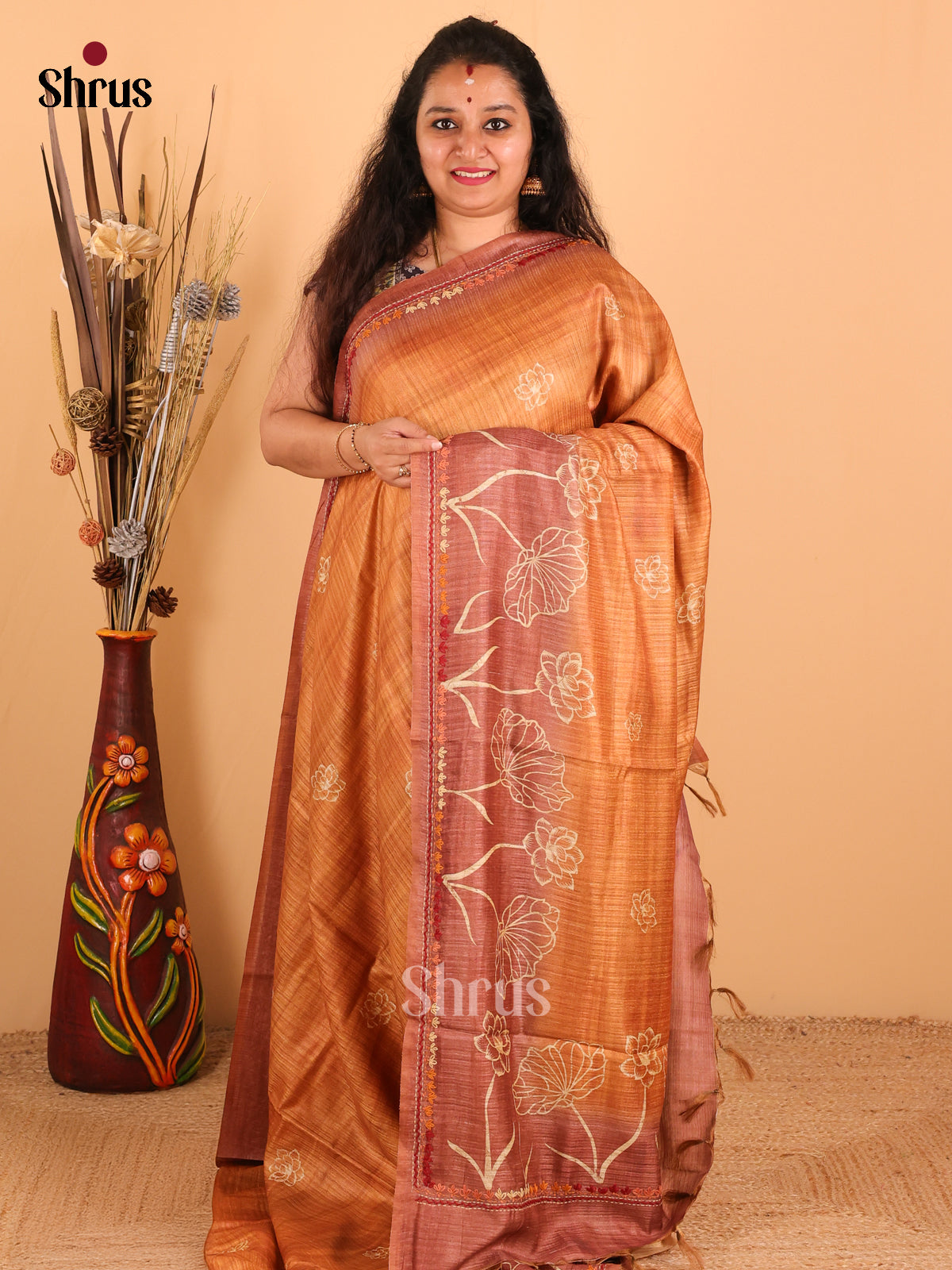 Light Brown - Semi kantha Saree - DCS25032 - Shop on Shrus.com